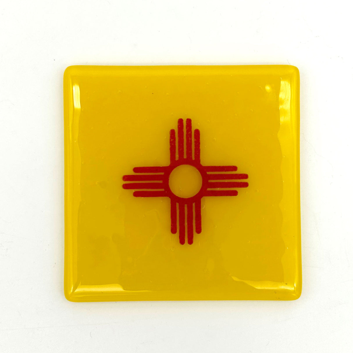 New Mexico Flag Fused Glass 4" Single Coaster - made to order