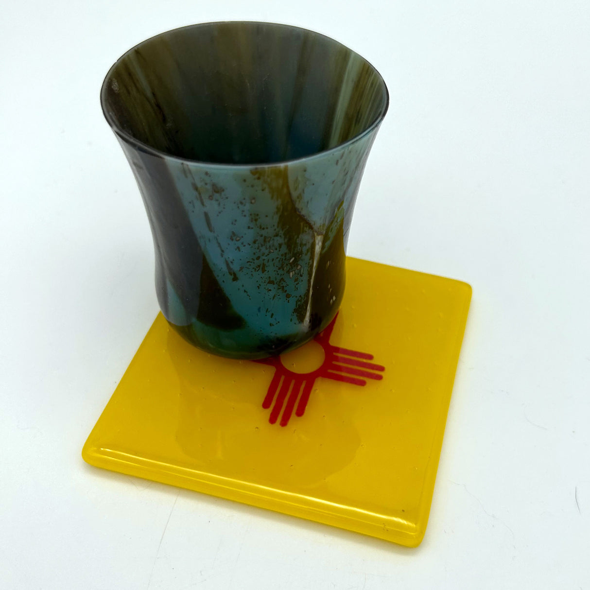 New Mexico Flag Fused Glass 4" Single Coaster - made to order