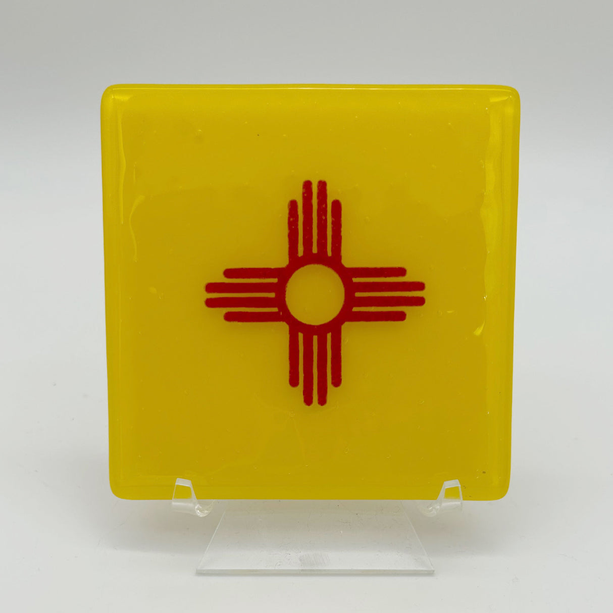 New Mexico Flag Fused Glass 4" Single Coaster - made to order