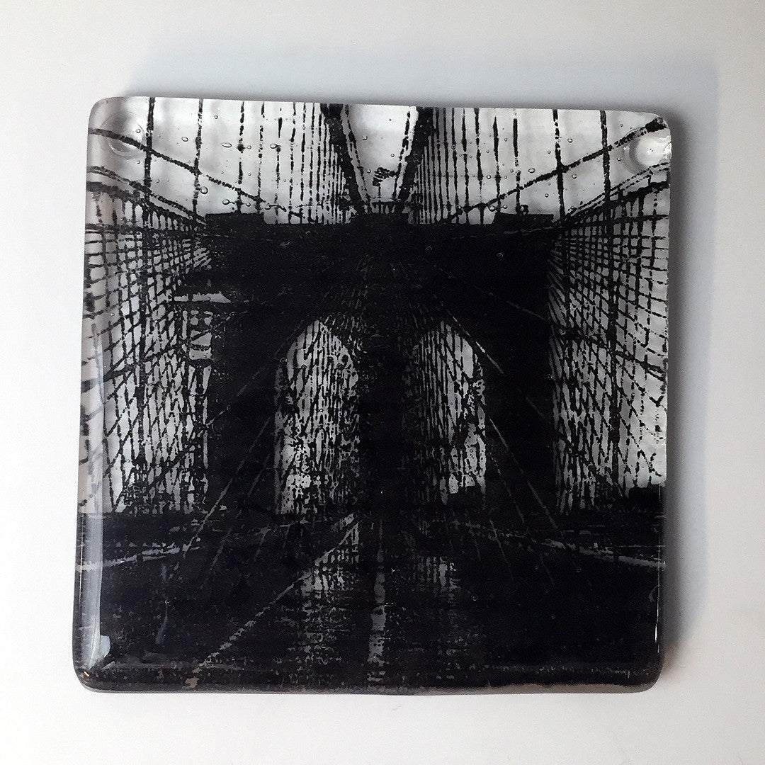 New York City Brooklyn Bridge Fused Glass 4" Single Coaster