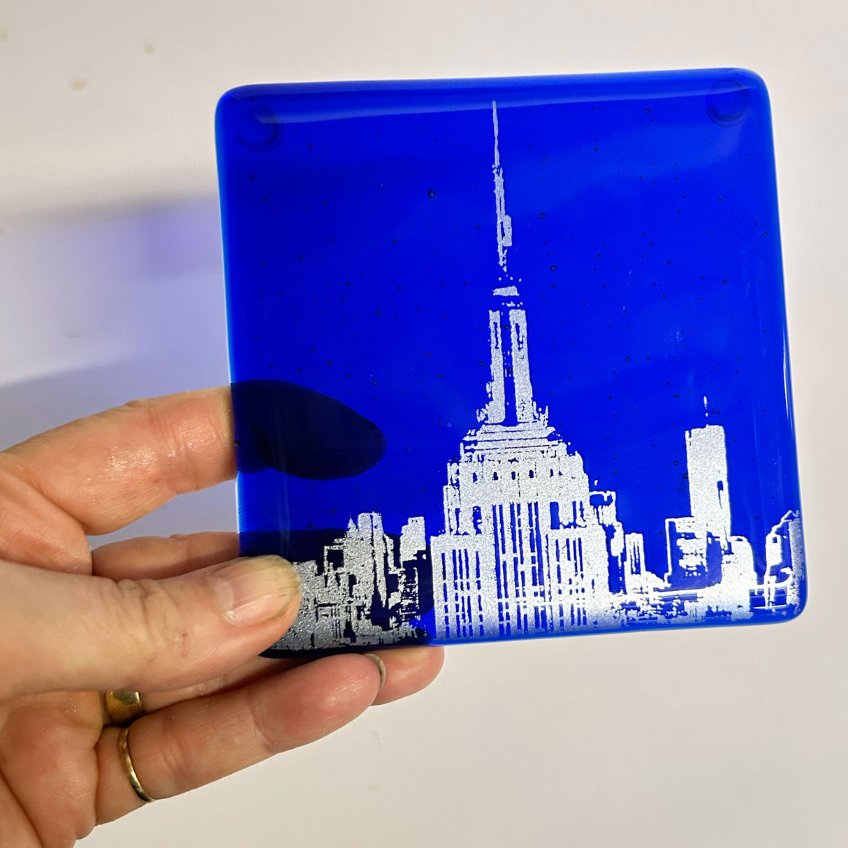 New York City Empire State Building Fused Glass 4" Single Coaster