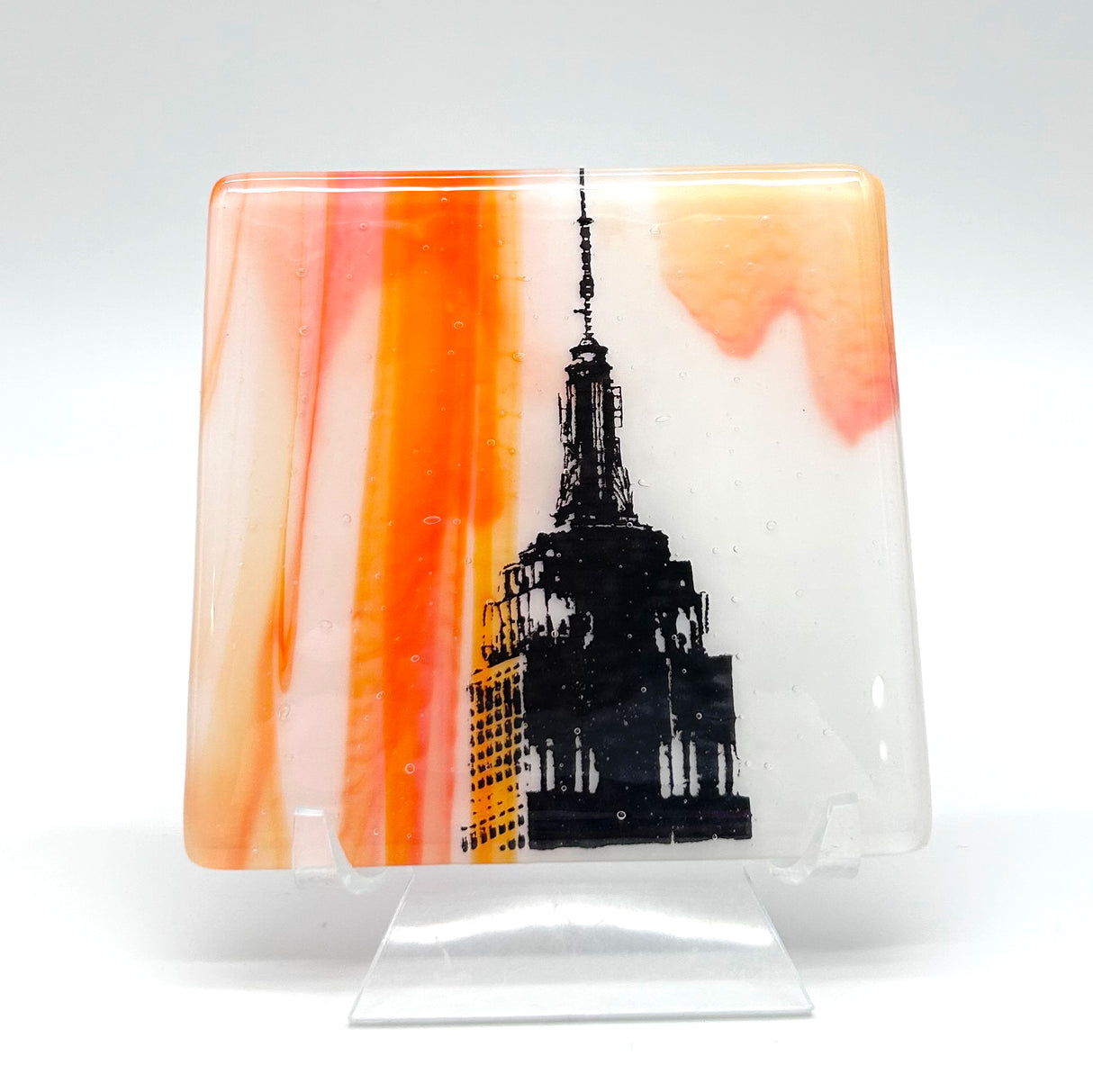New York City Empire State Building Sunset Fused Glass 4" Single Coaster
