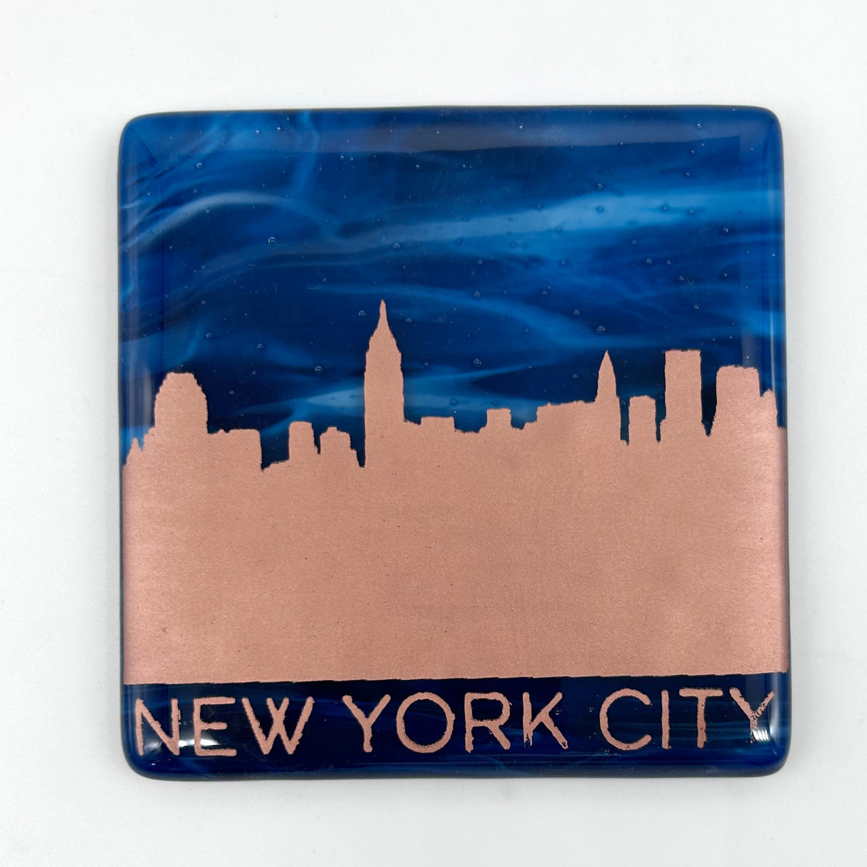 New York City Sunset Skyline Fused Glass 4" Single Coaster