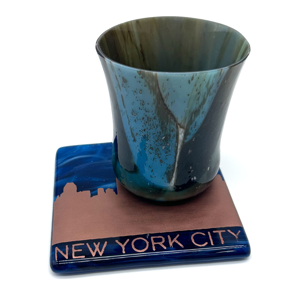 New York City Sunset Skyline Fused Glass 4" Single Coaster