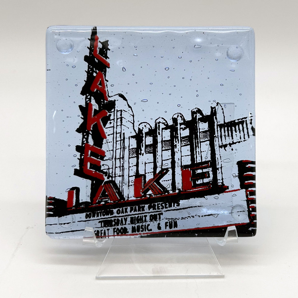 Oak Park Lake Theater Fused Glass 4" Single Coaster