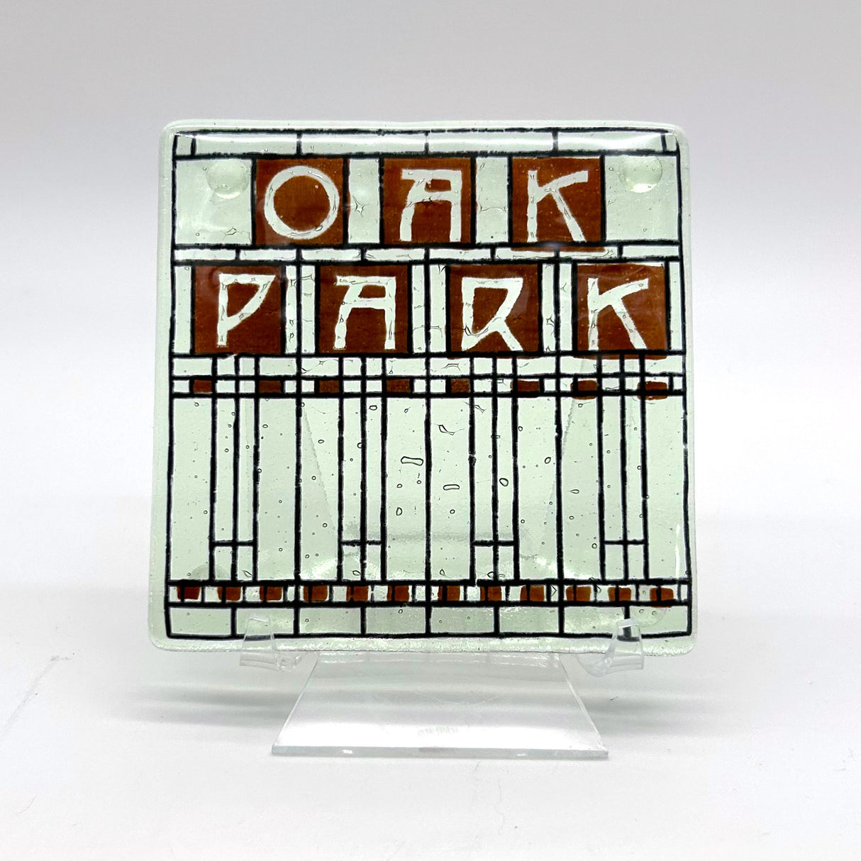 Oak Park Mission Style Fused Glass 4" Single Coaster