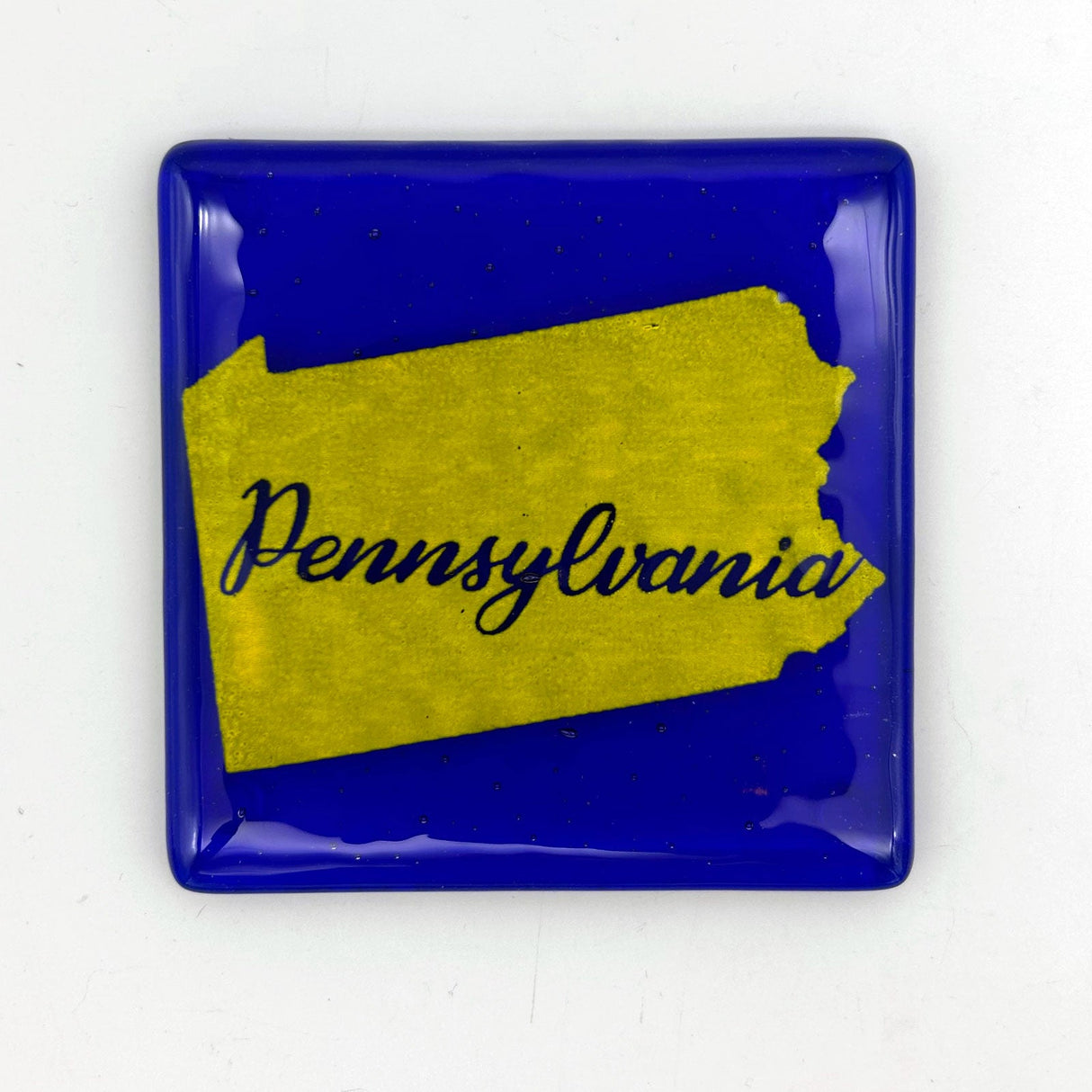 US States Fused Glass 4" Single Coaster - Rainbow Pride or Single Color Background - made to order