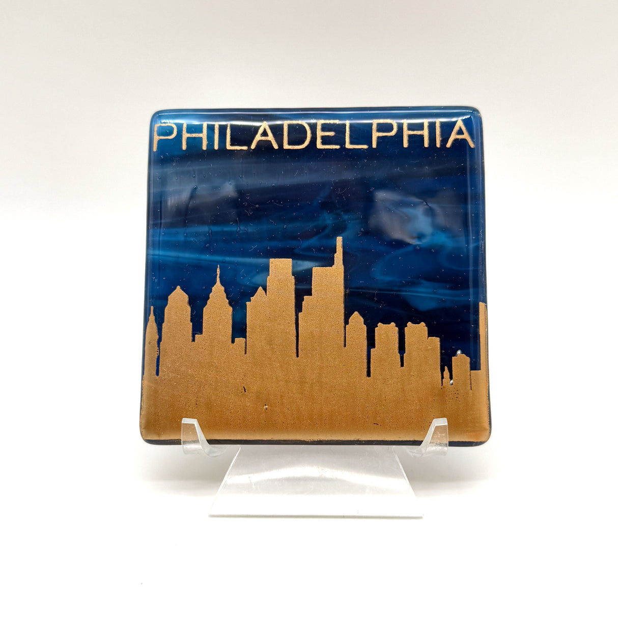 Philadelphia Sunset Skyline Fused Glass 4" Single Coaster