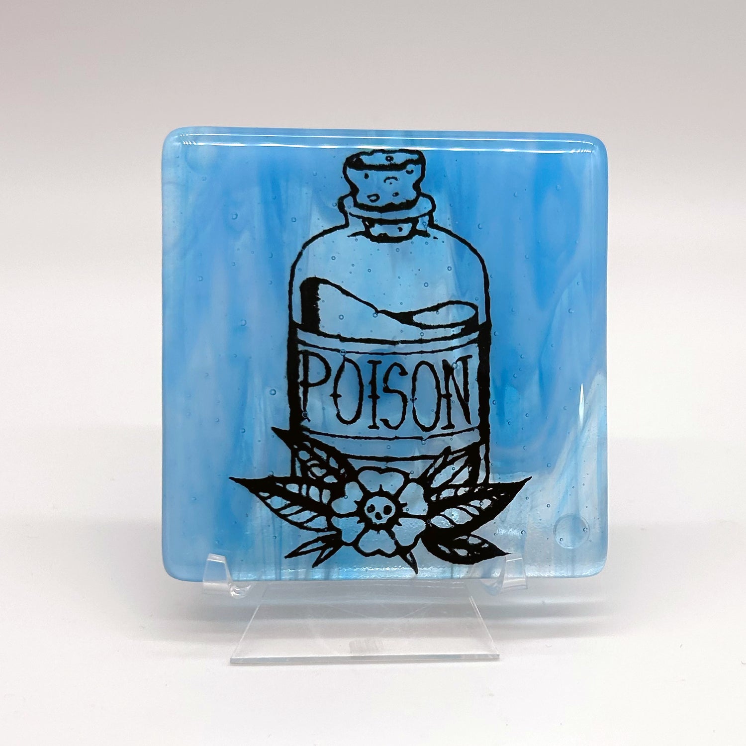 Poison Tattoo 4" Handmade Fused Glass Bar Coaster