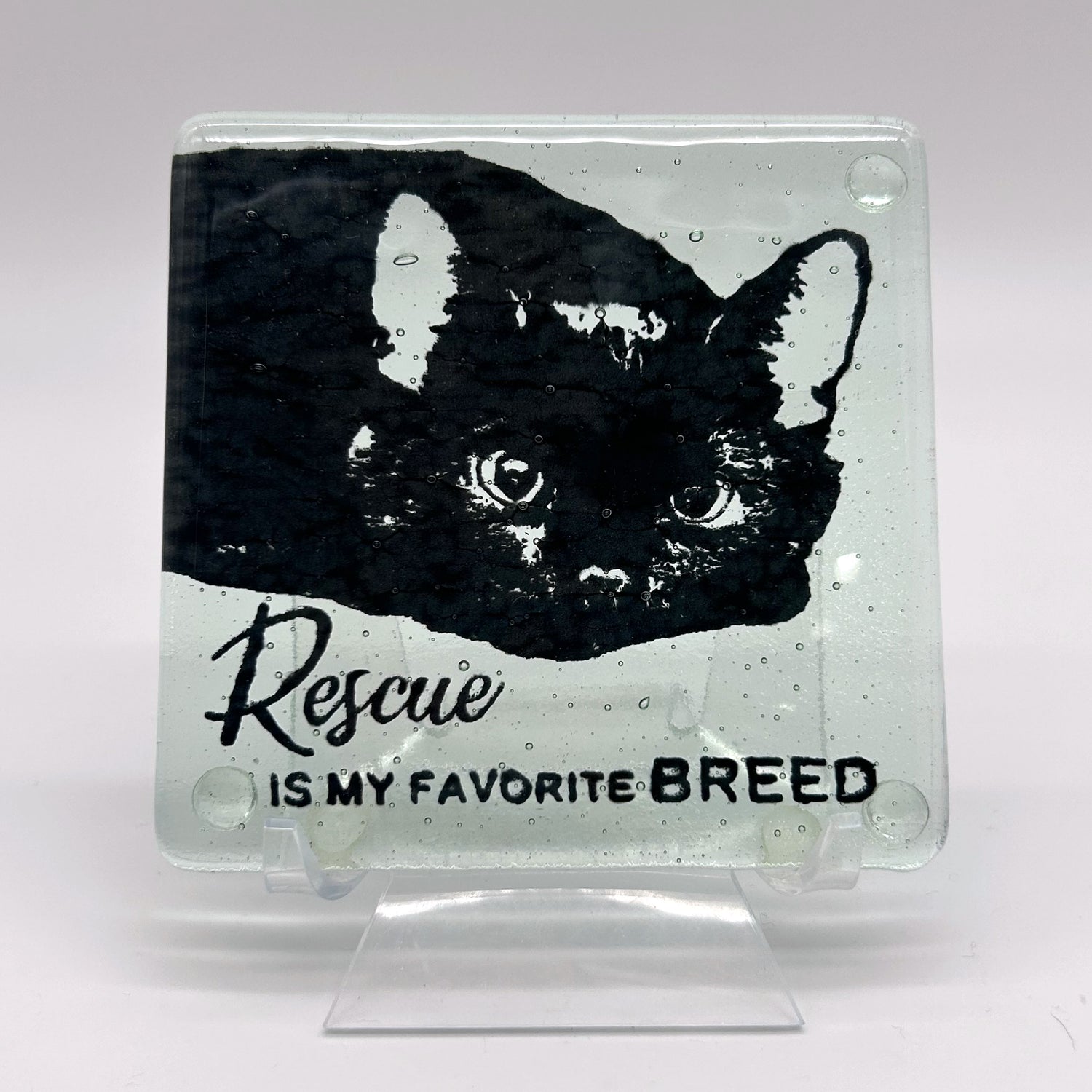 Rescue Is My Favorite Cat Breed Fused Glass 4" Single Coaster