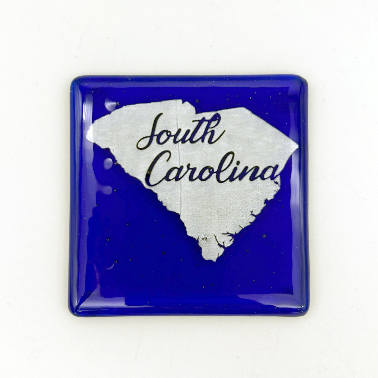 US States Fused Glass 4" Single Coaster - Rainbow Pride or Single Color Background - made to order