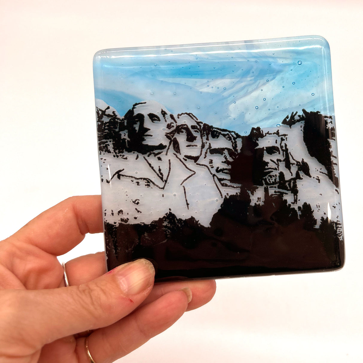 Mount Rushmore South Dakota Fused Glass 4" Single Coaster - made to order