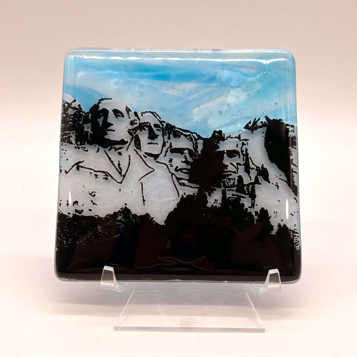 Mount Rushmore South Dakota Fused Glass 4" Single Coaster - made to order