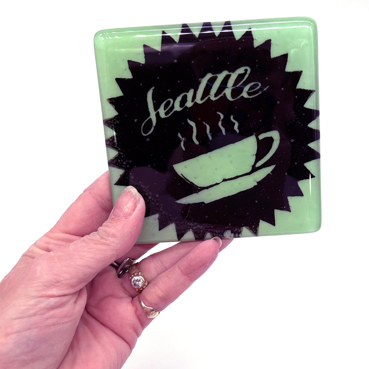 Seattle Coffee Fused Glass 4" Single Coaster - made to order