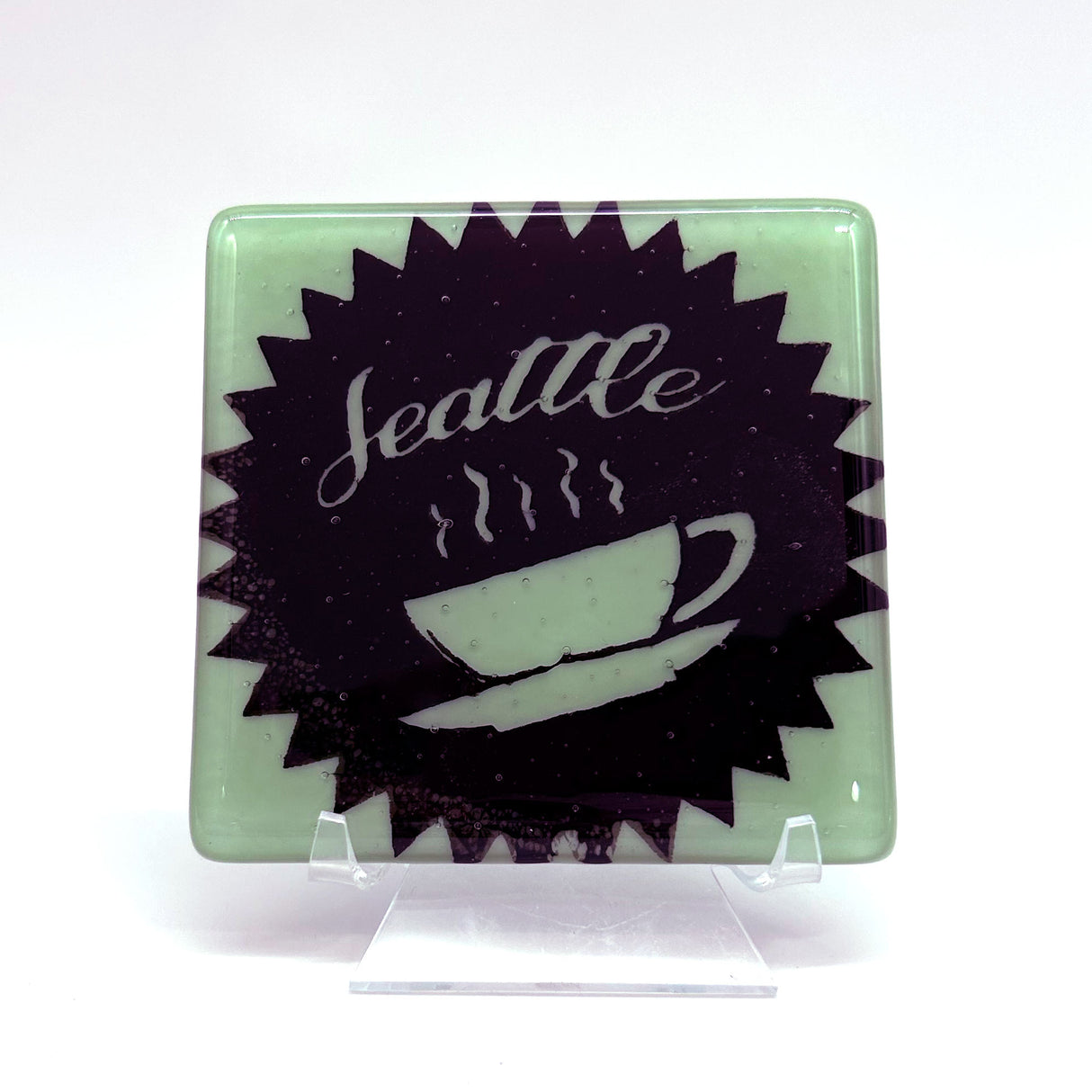Seattle Coffee Fused Glass 4" Single Coaster - made to order