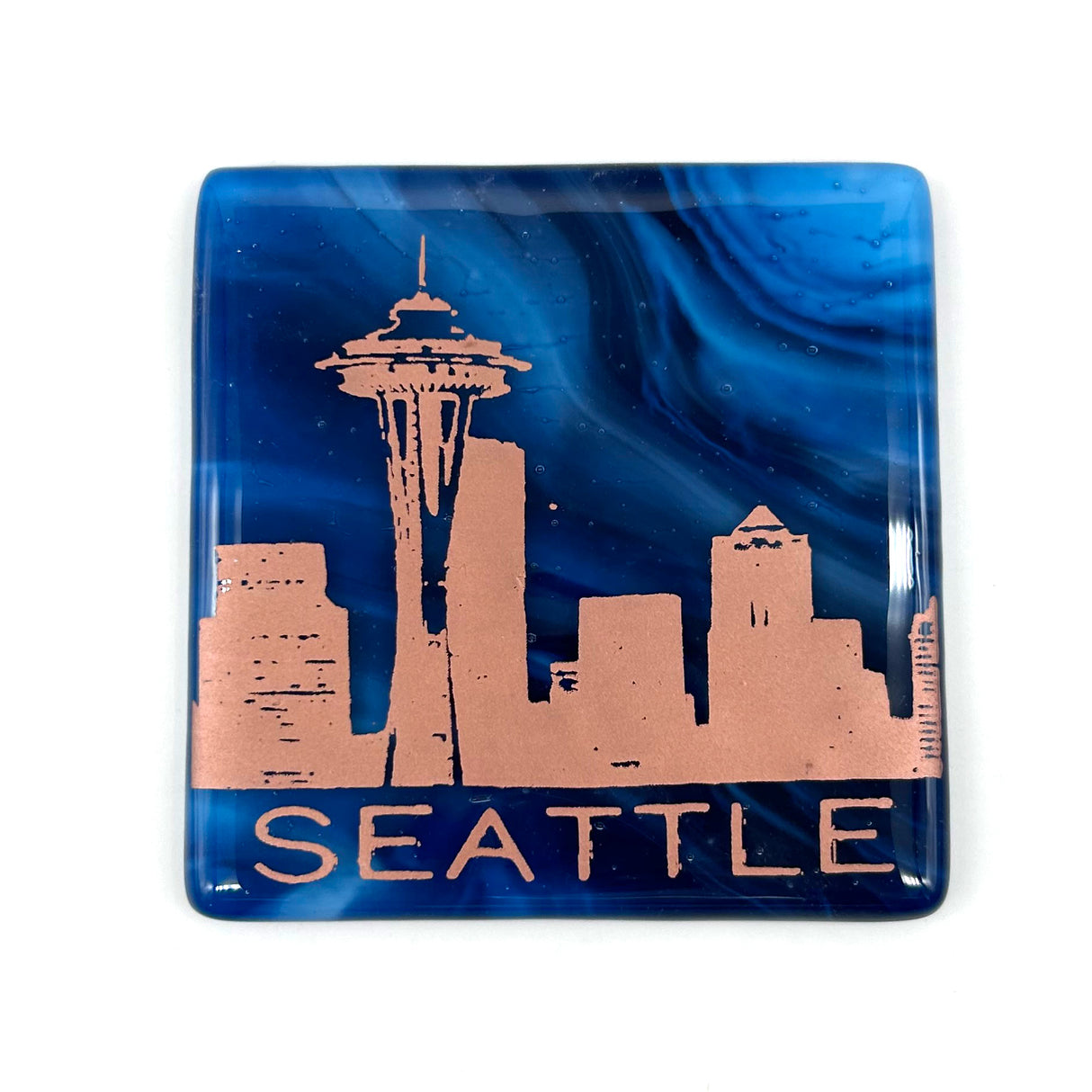 Seattle Sunset Skyline Fused Glass 4" Single Coaster - made to order