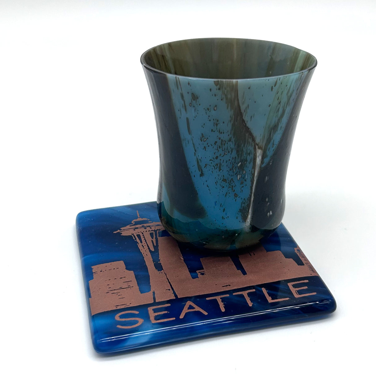 Seattle Sunset Skyline Fused Glass 4" Single Coaster - made to order