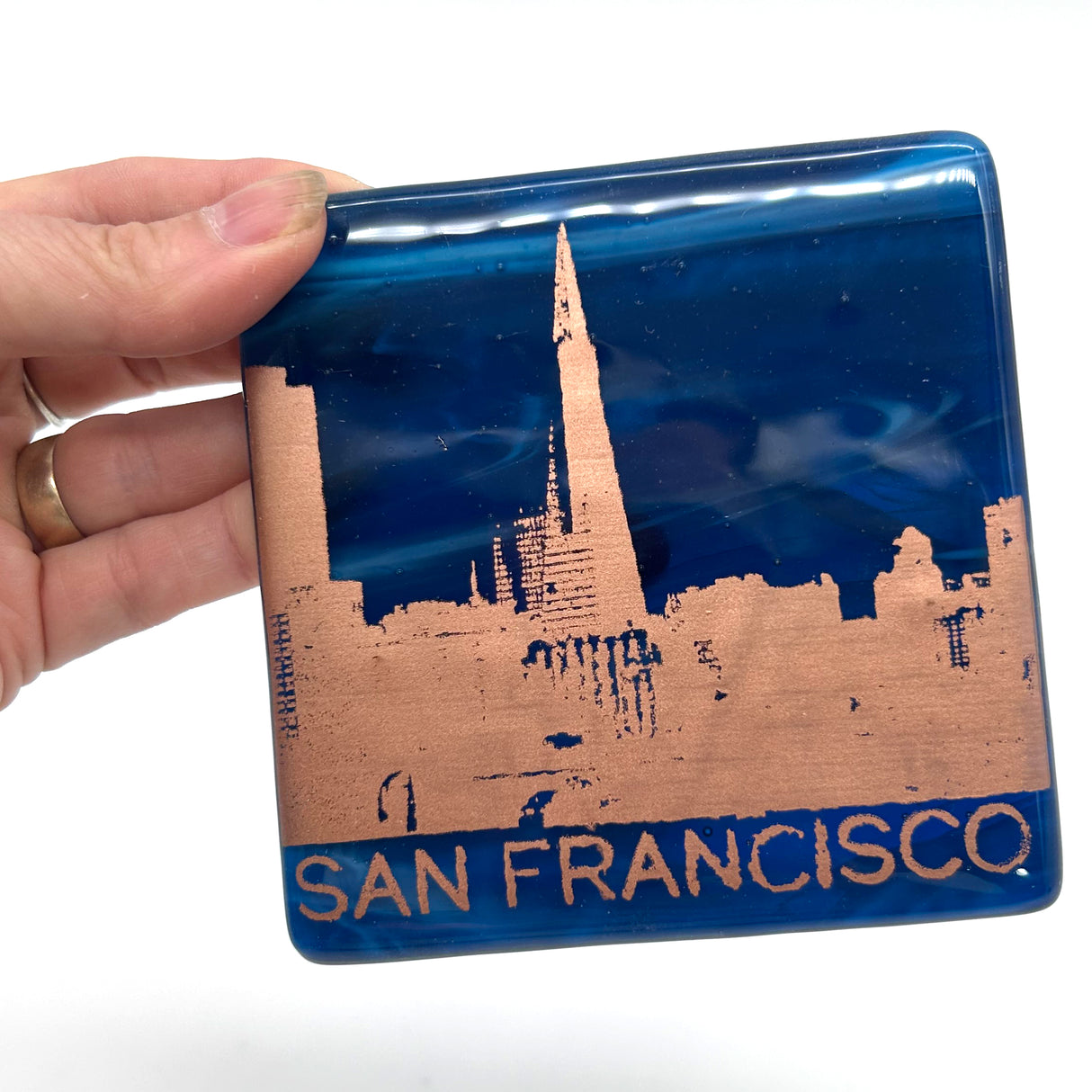 San Francisco Sunset Skyline 4" Fused Glass Coaster