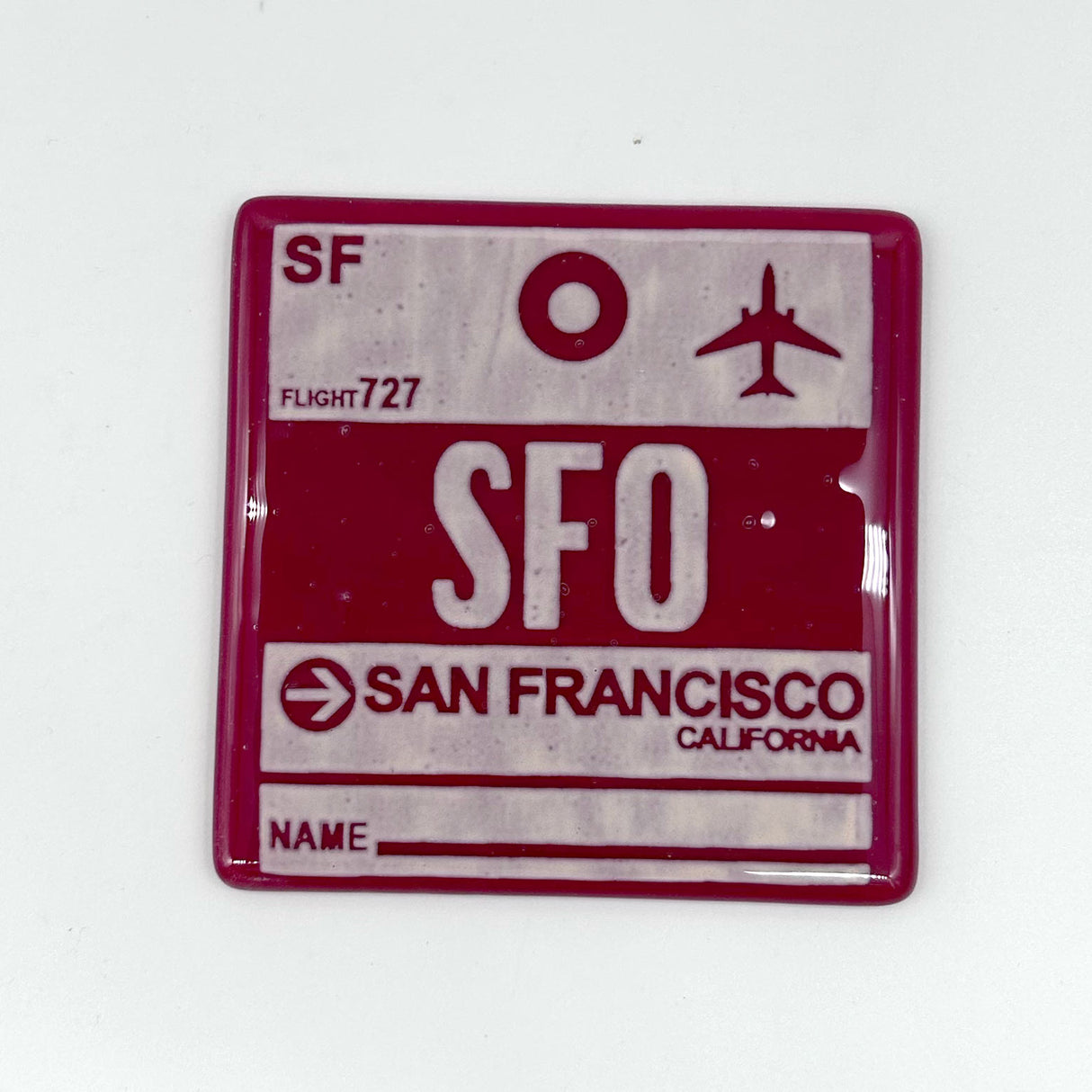 San Francisco SFO Vintage Luggage Tag Fused Glass 4" Single Coaster