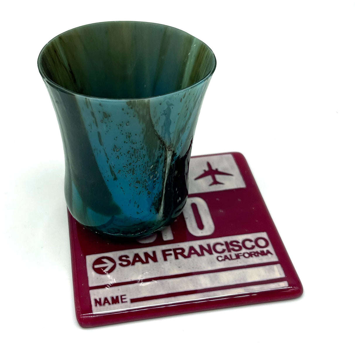 San Francisco SFO Vintage Luggage Tag Fused Glass 4" Single Coaster