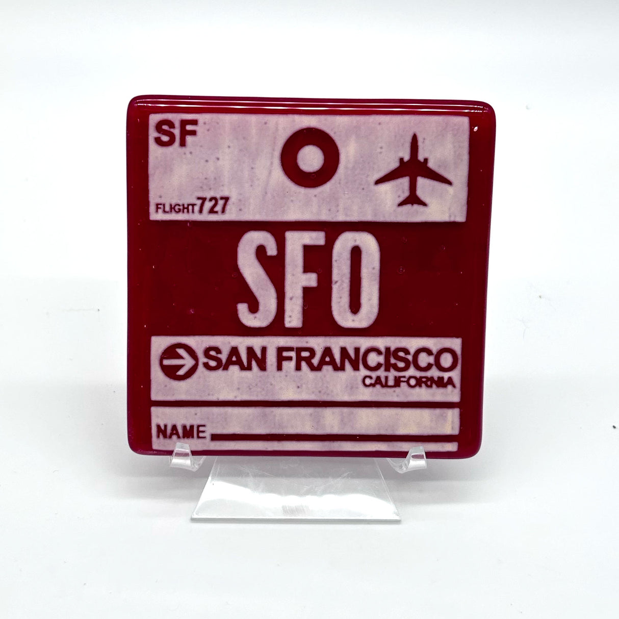 San Francisco SFO Vintage Luggage Tag Fused Glass 4" Single Coaster