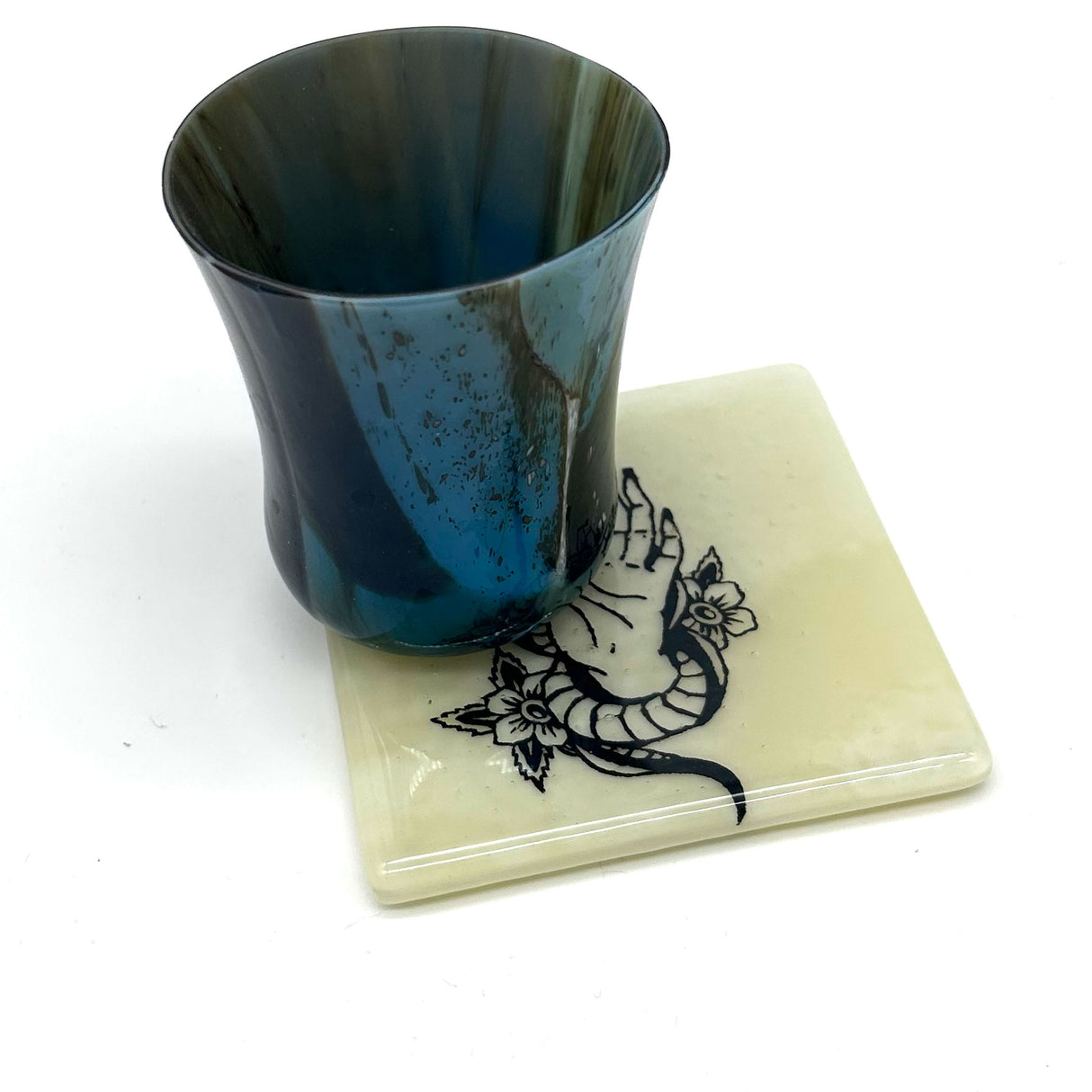 Snake Tattoo 4" Handmade Fused Glass Bar Coaster