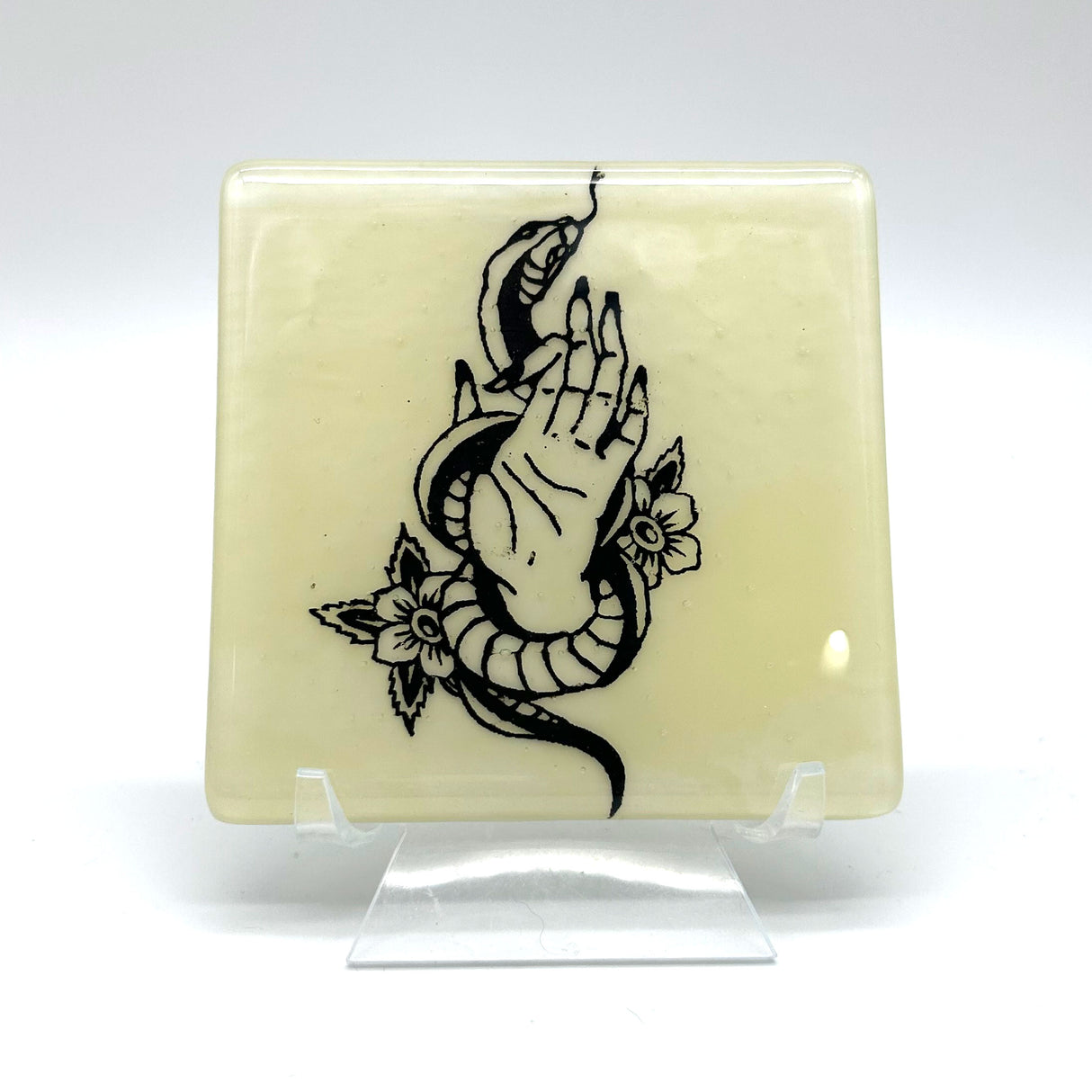 Snake Tattoo 4" Handmade Fused Glass Bar Coaster