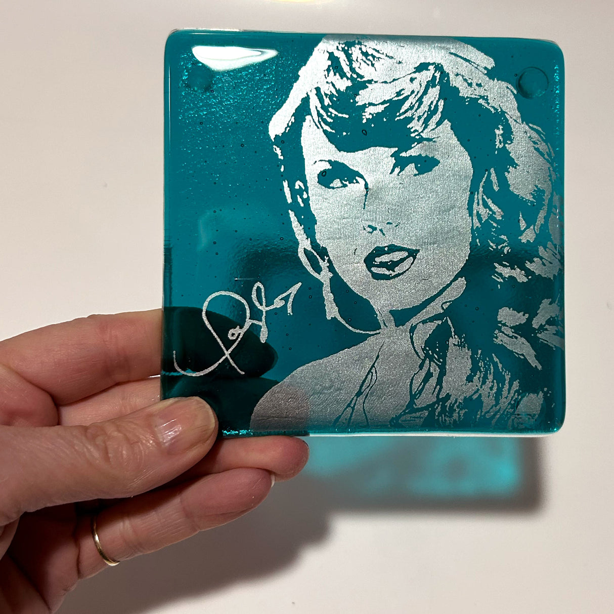 Taylor Swift (Gold)  Fused Glass 4" Single Coaster