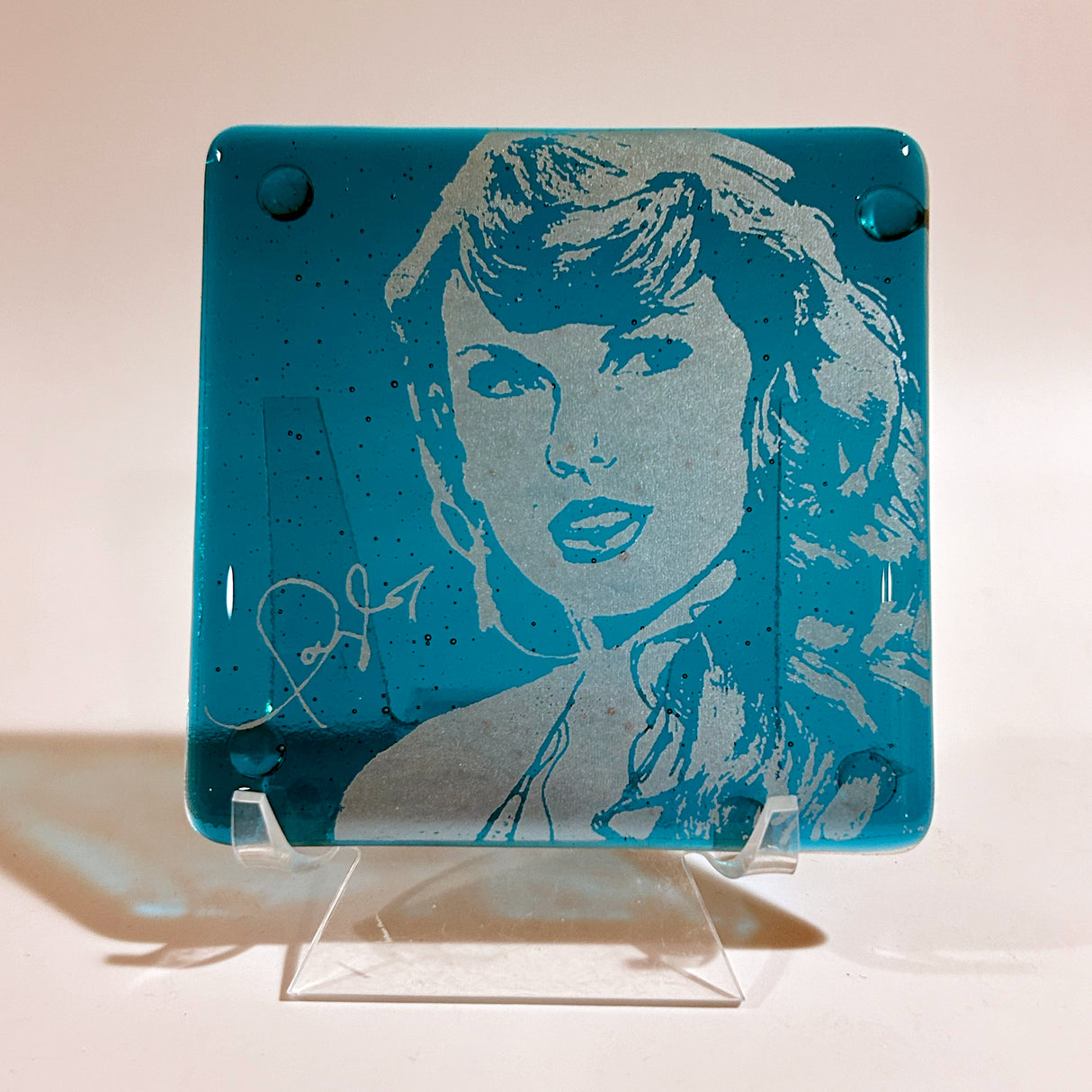 Taylor Swift (Gold)  Fused Glass 4" Single Coaster