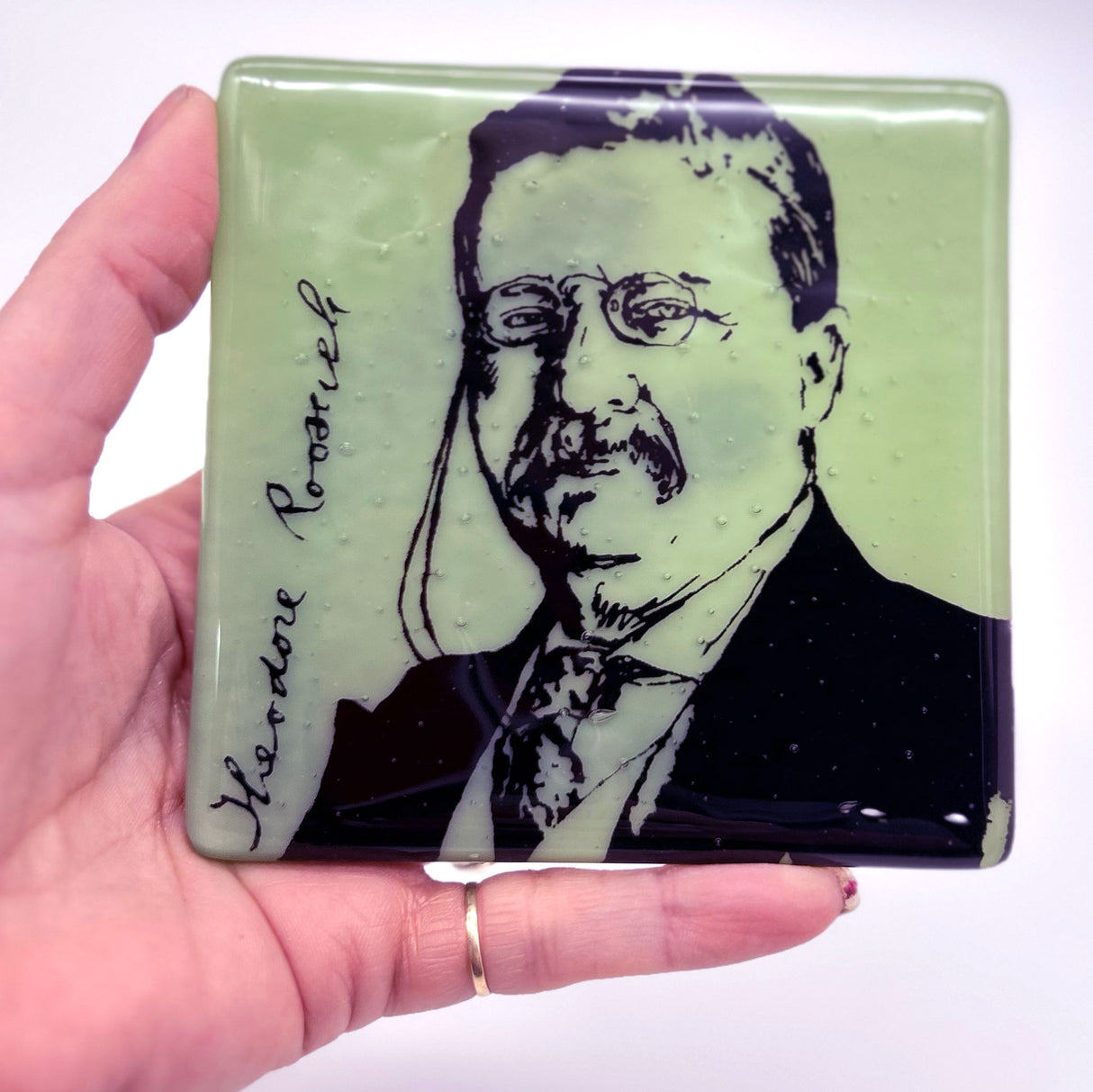 Theodore "Teddy" Roosevelt  Fused Glass 4" Single Coaster