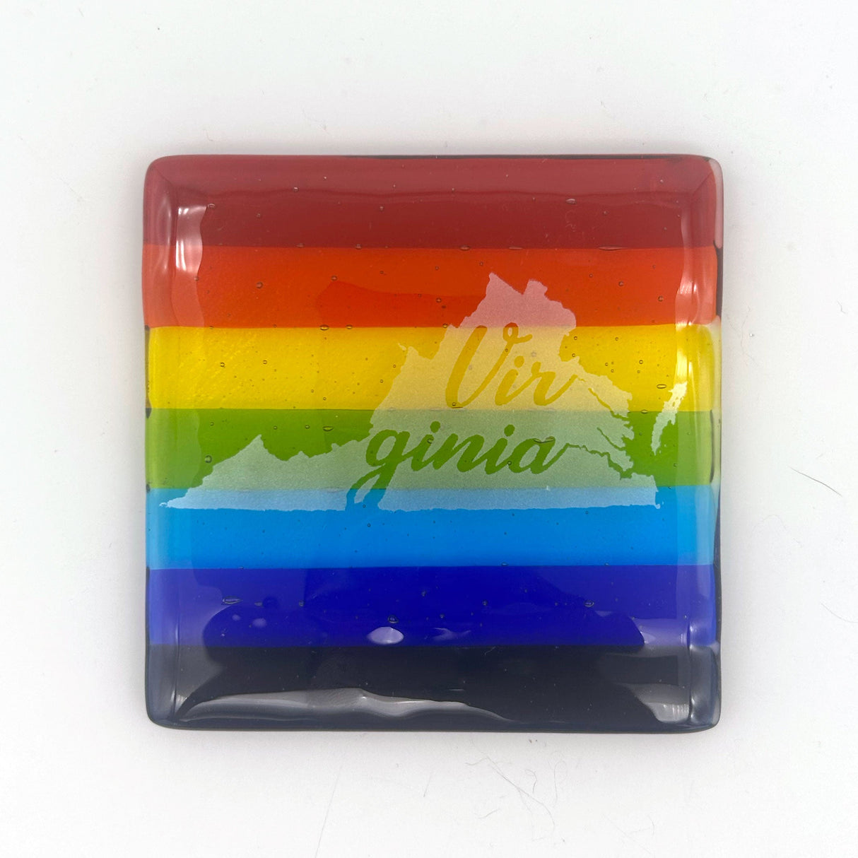 US States Fused Glass 4" Single Coaster - Rainbow Pride or Single Color Background - made to order