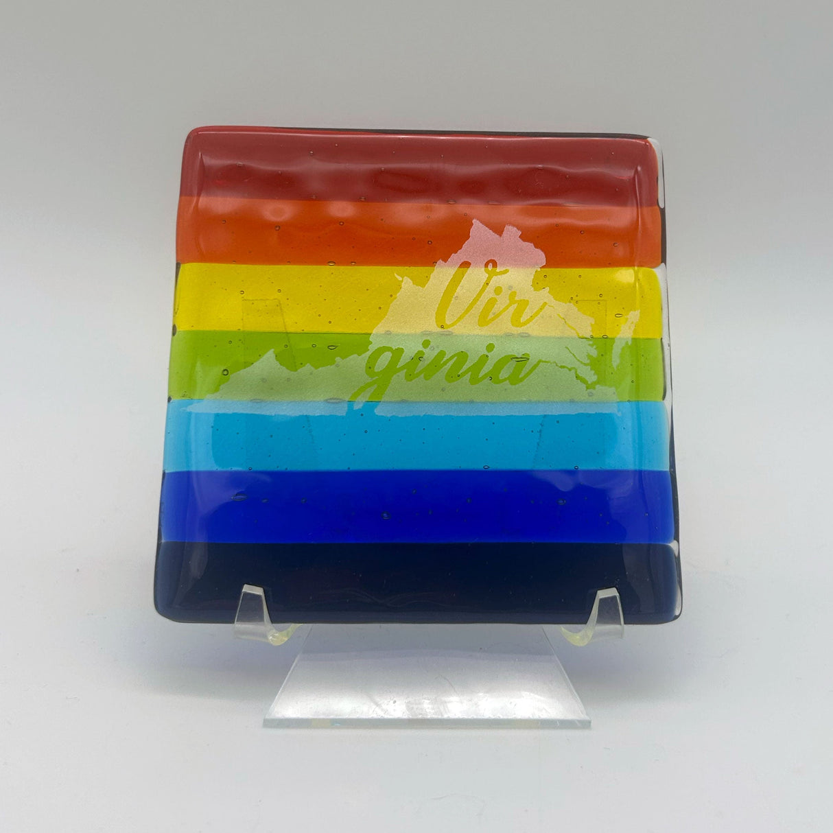 US States Fused Glass 4" Single Coaster - Rainbow Pride or Single Color Background - made to order