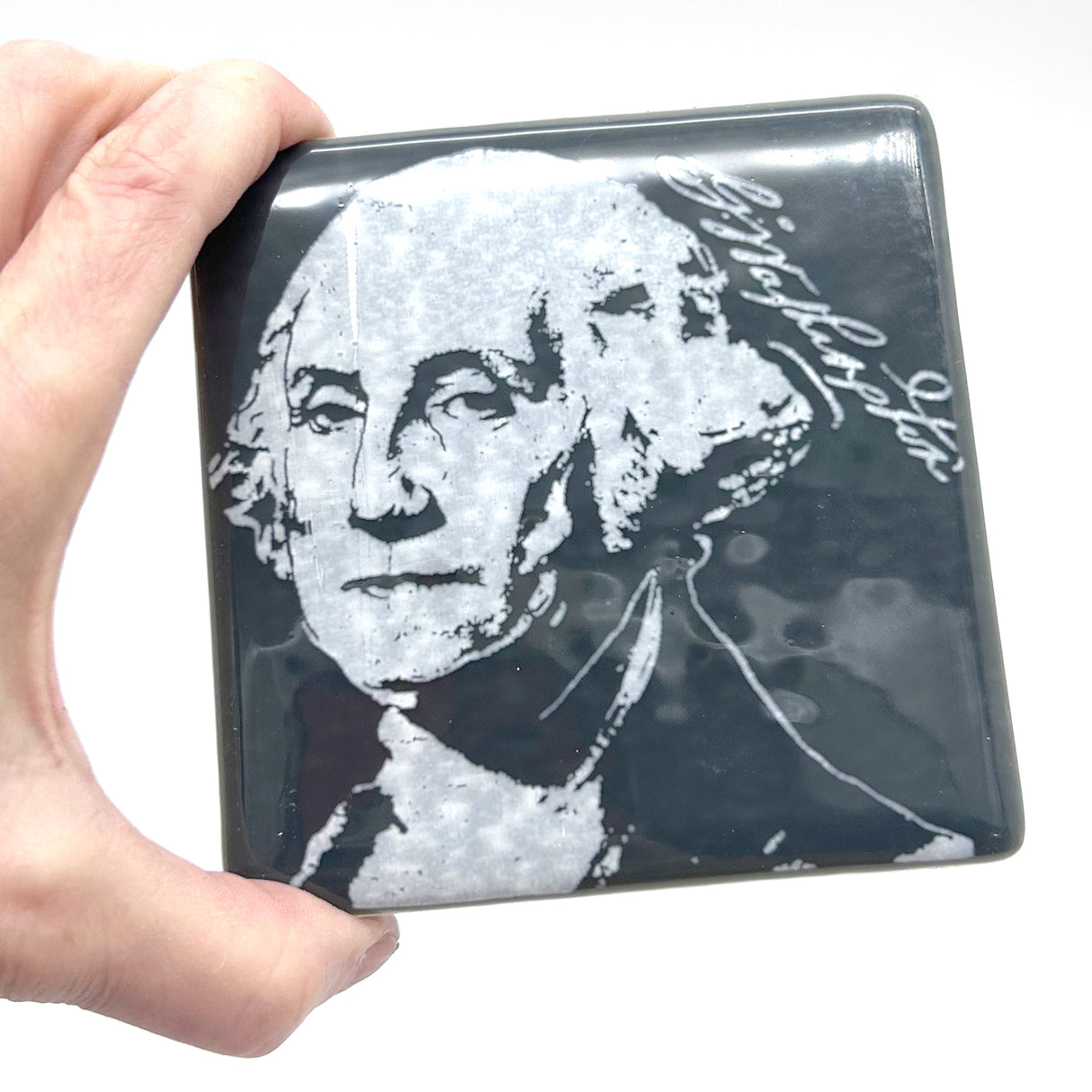George Washington Handmade 4" Handmade Fused Glass Coaster