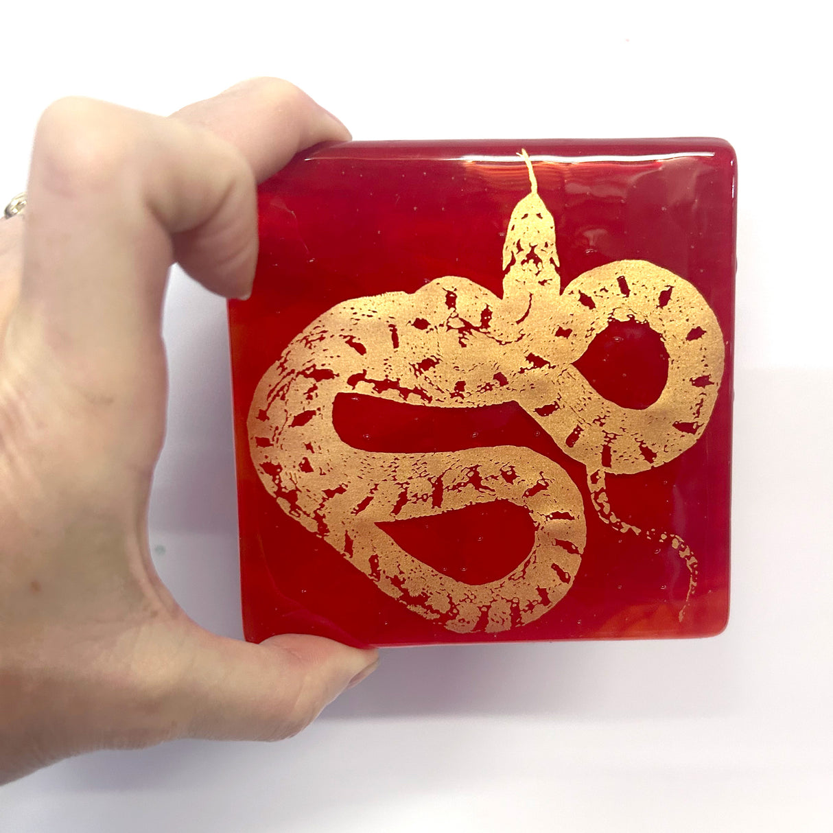 Chinese New Year of the Snake 4" Single Fused Glass Coaster