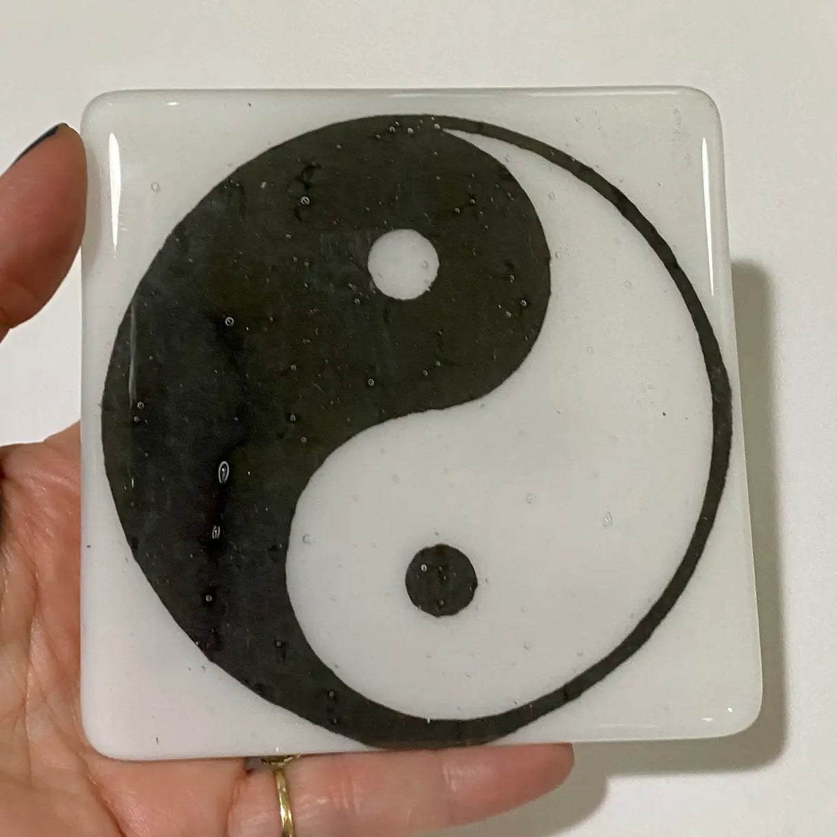 Yin Yang Fused Glass 4" Single Coaster