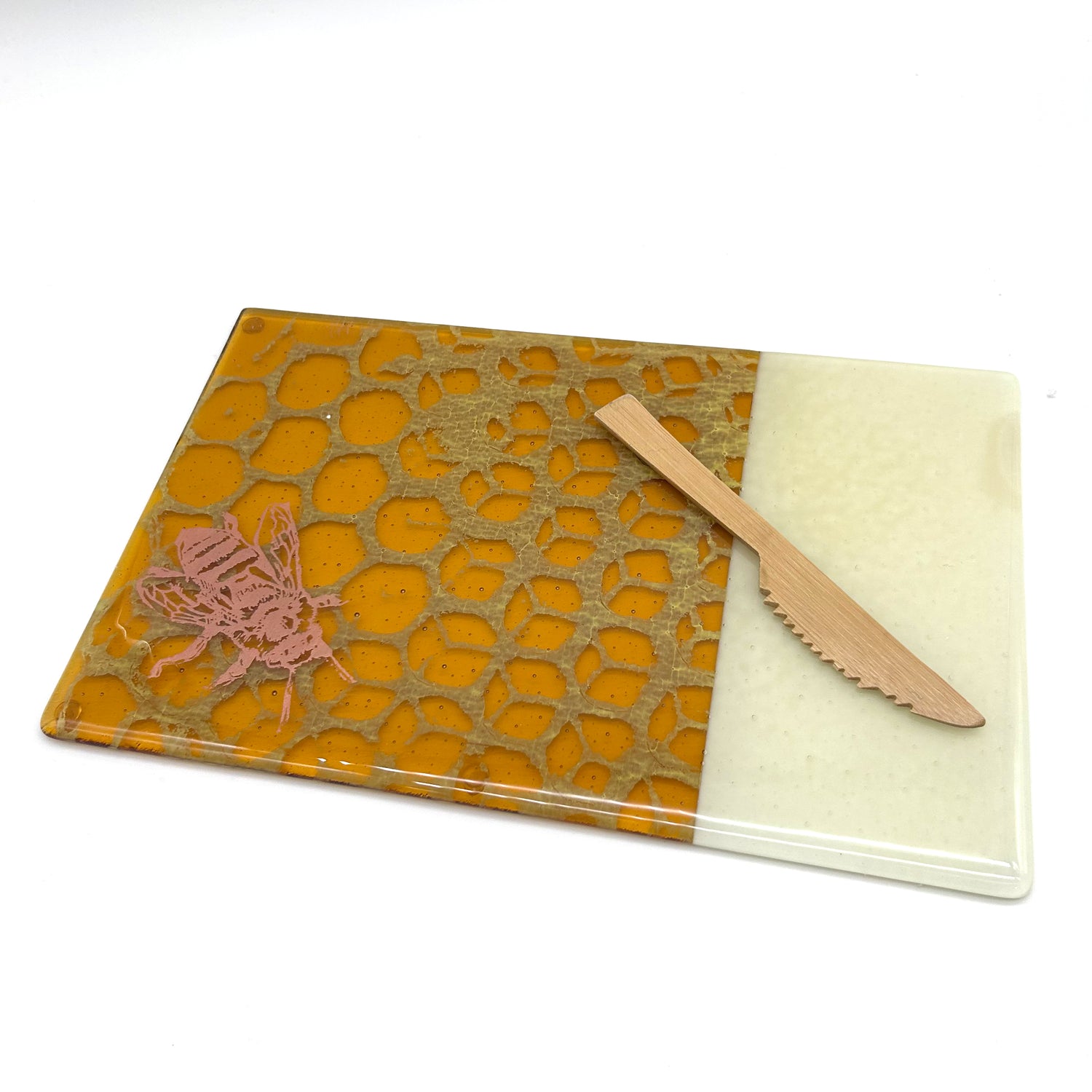 Honeybee 7x11" Fused Glass Cheese Plate