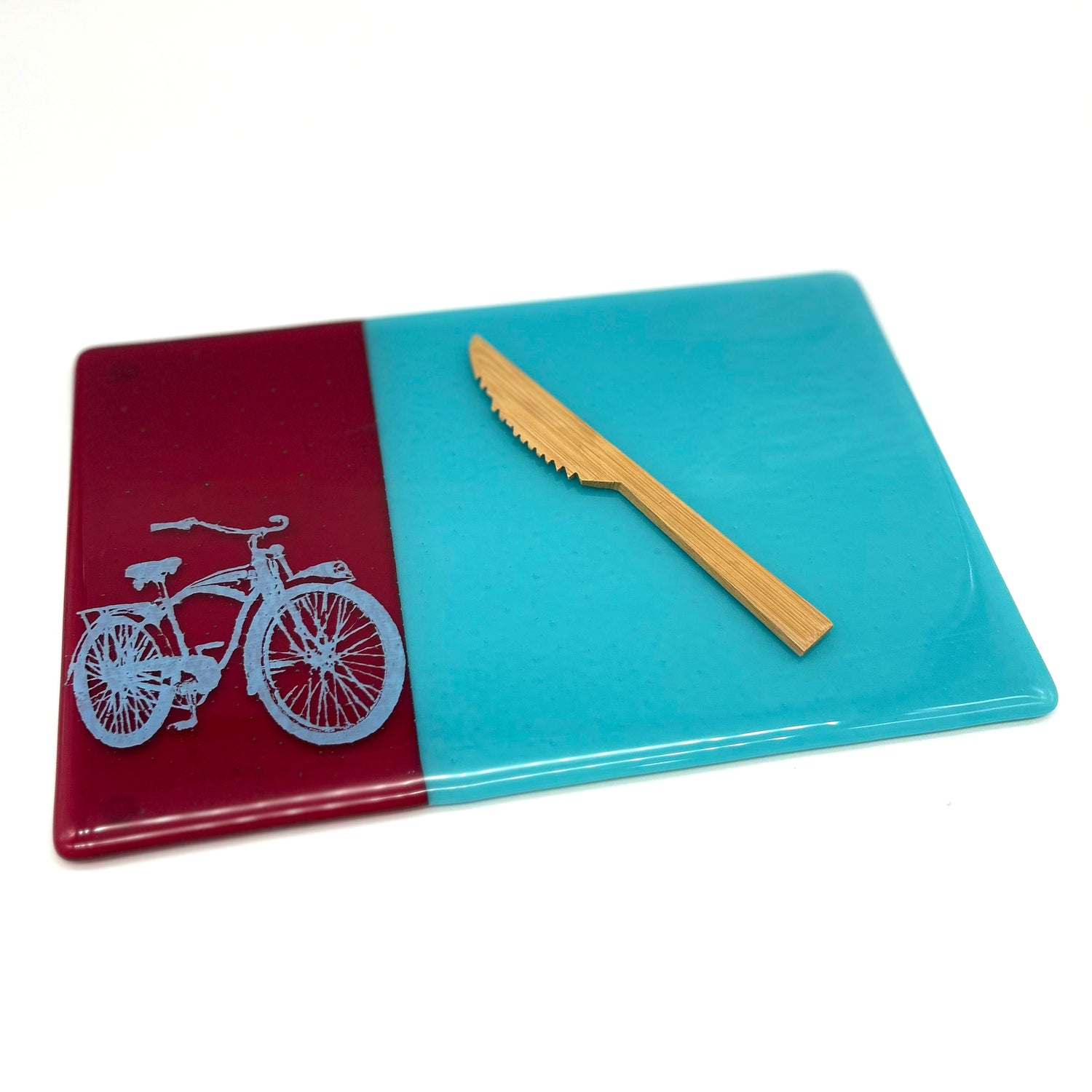 Bike 7x11" Fused Glass Cheese Plate