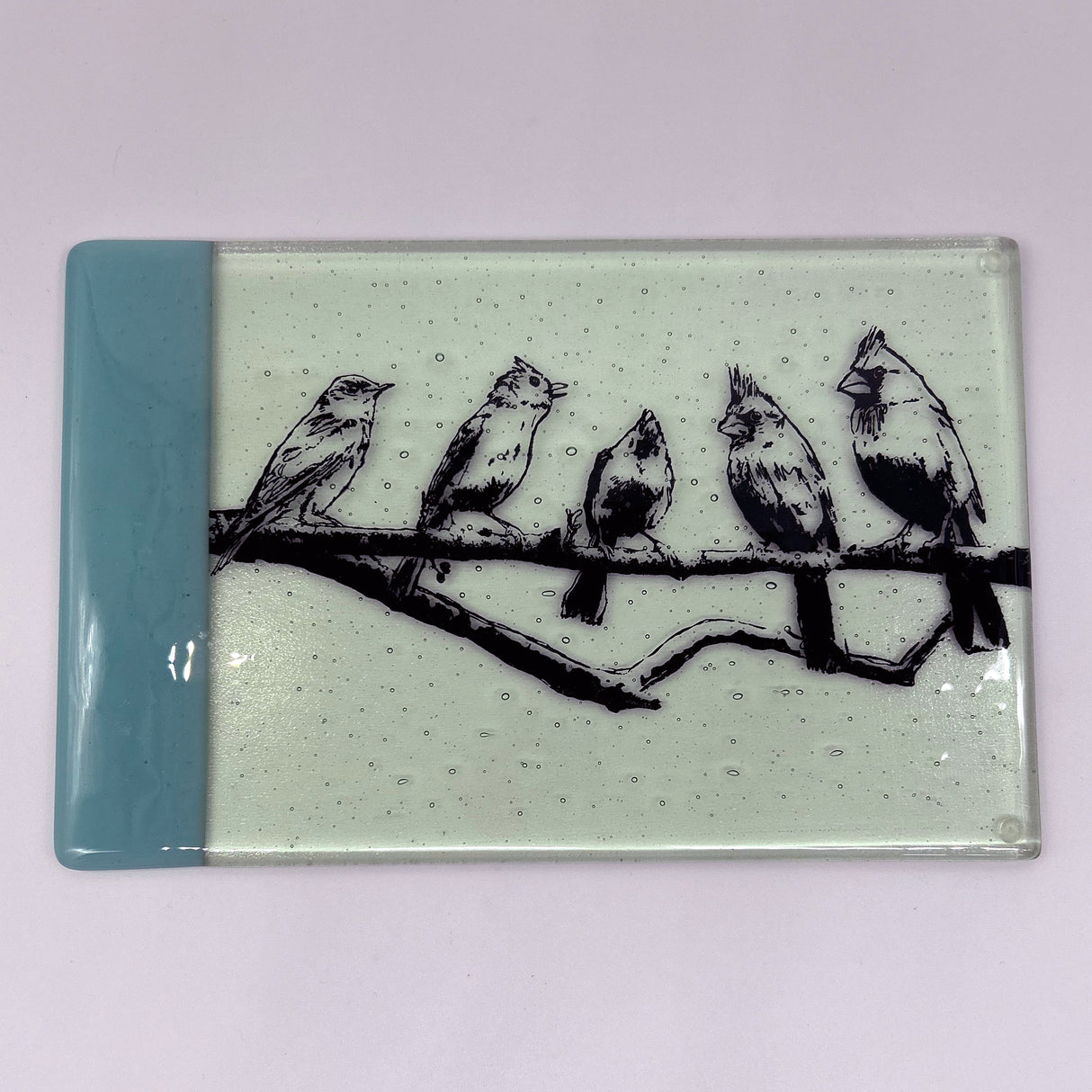 Birds On A Wire 7x11" Fused Glass Cheese Plate