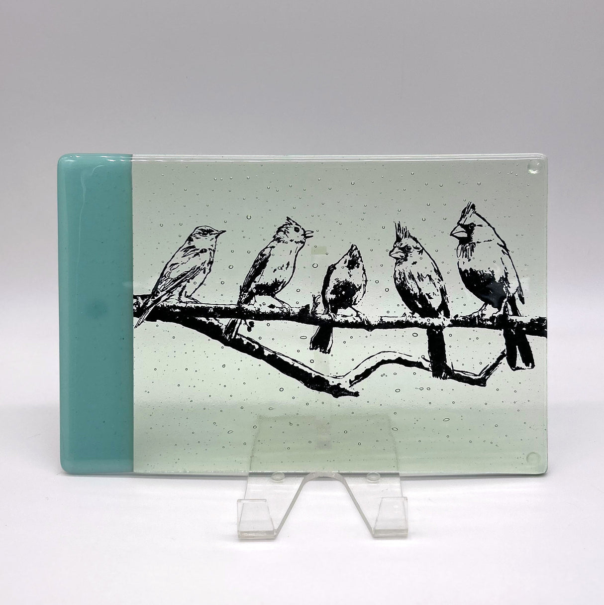 Birds On A Wire 7x11" Fused Glass Cheese Plate