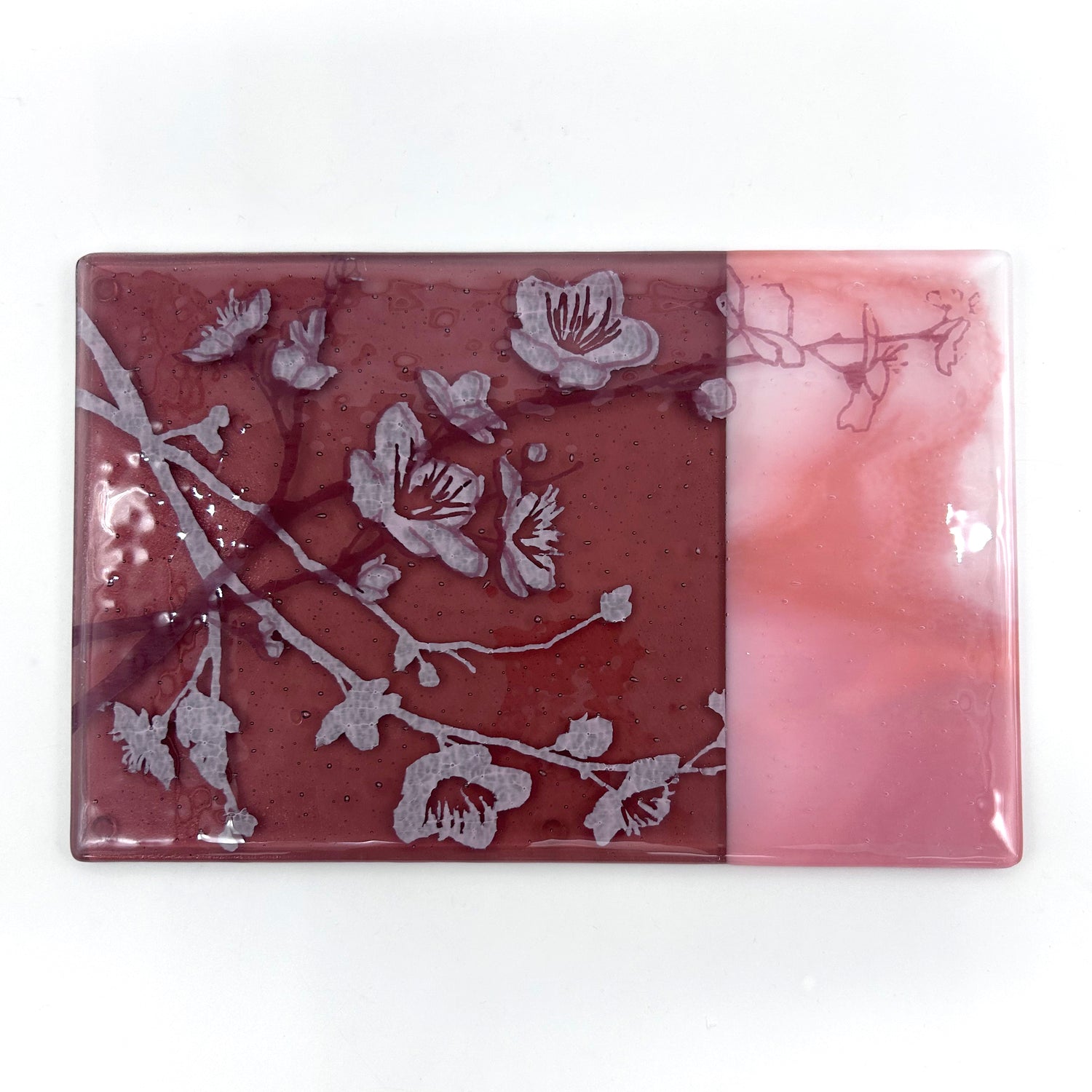 Cherry Blossom  7x11" Fused Glass Cheese Plate