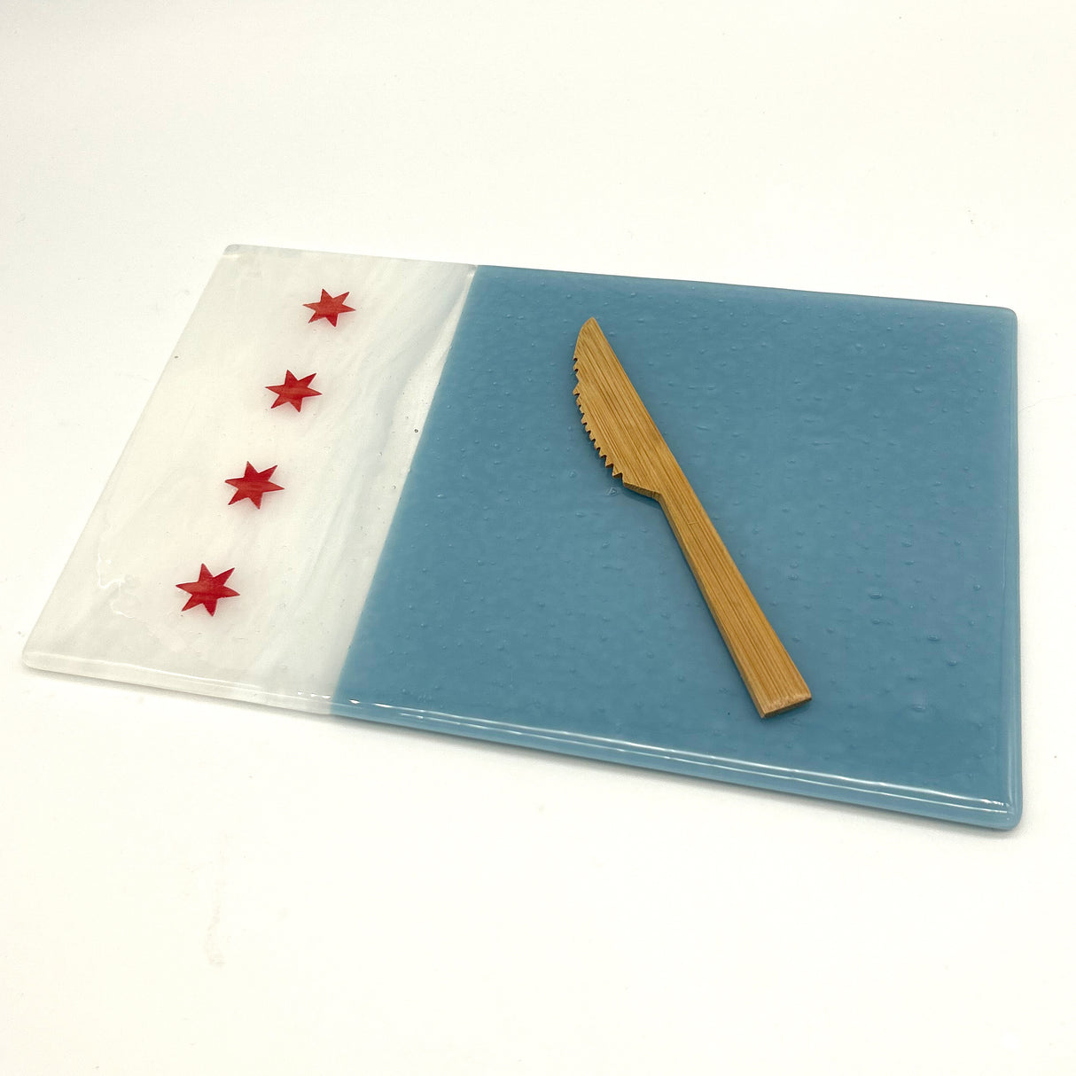 Chicago Flag 7x11" Fused Glass Cheese Plate