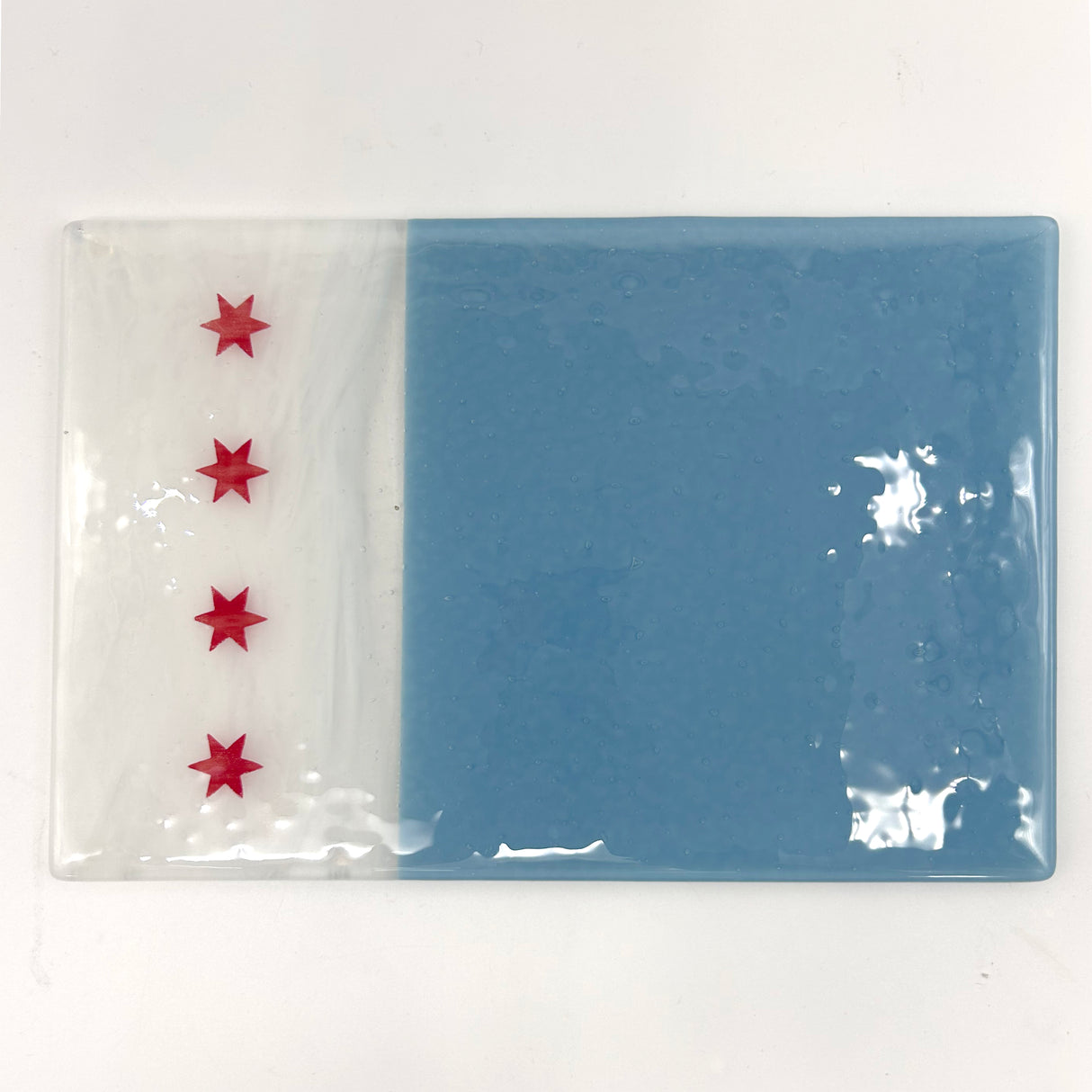 Chicago Flag 7x11" Fused Glass Cheese Plate