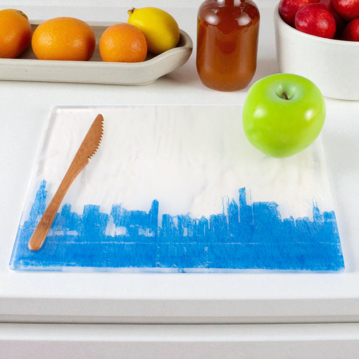 Chicago Skyline 7x11" Fused Glass Cheese Plate