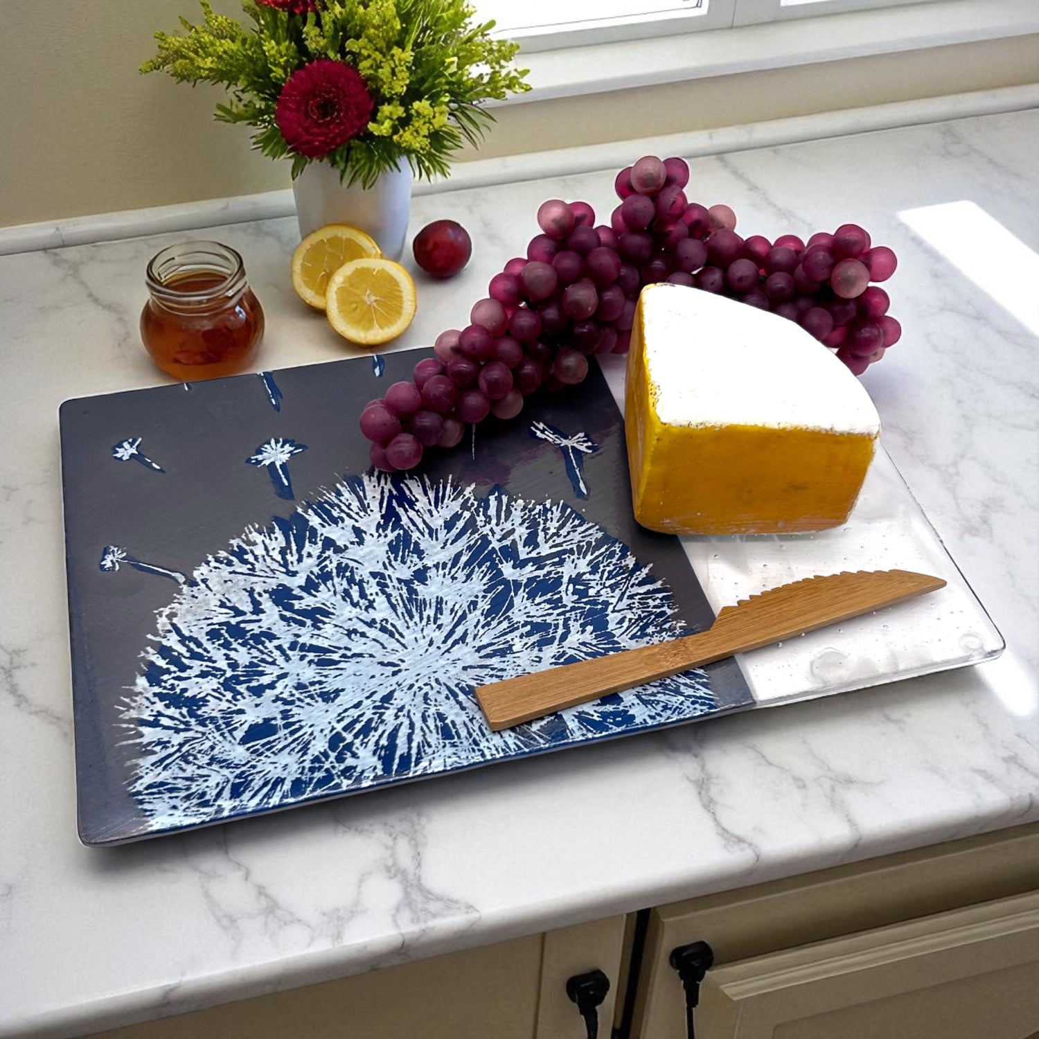 Dandelion 7x11" Fused Glass Cheese Plate