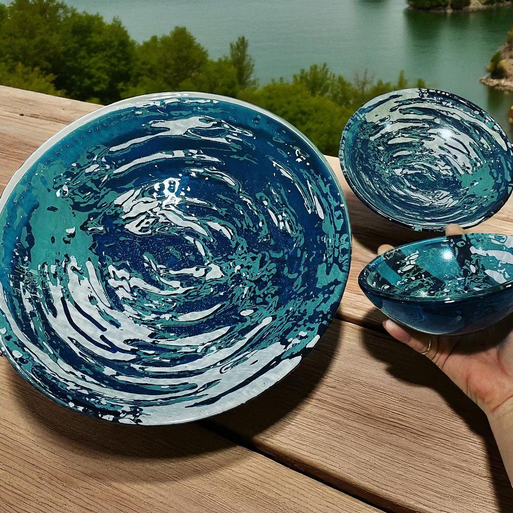 Custom Large 13" Fused Glass Serving Bowl