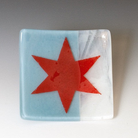 Chicago Flag 4.5" Handmade Fused Glass Catch-all Dish