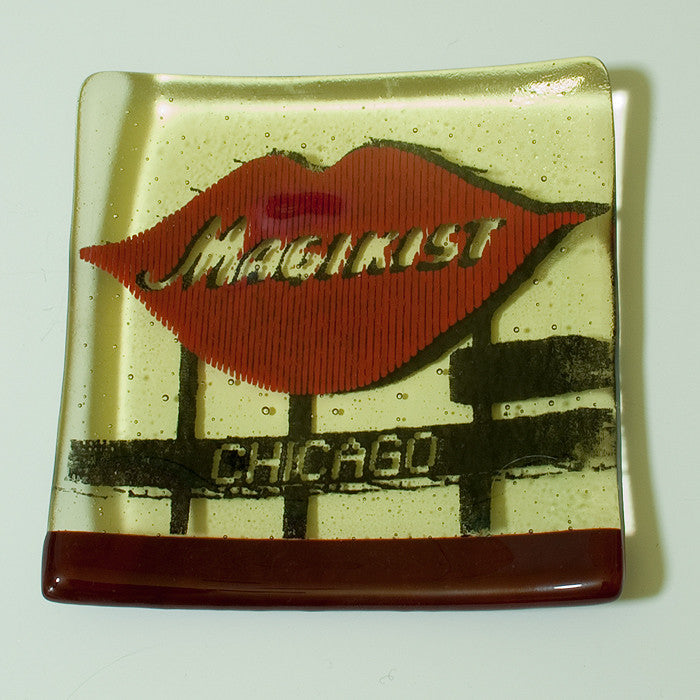 Chicago Magikist Sign 4.5" Handmade Fused Glass Catch-all Dish