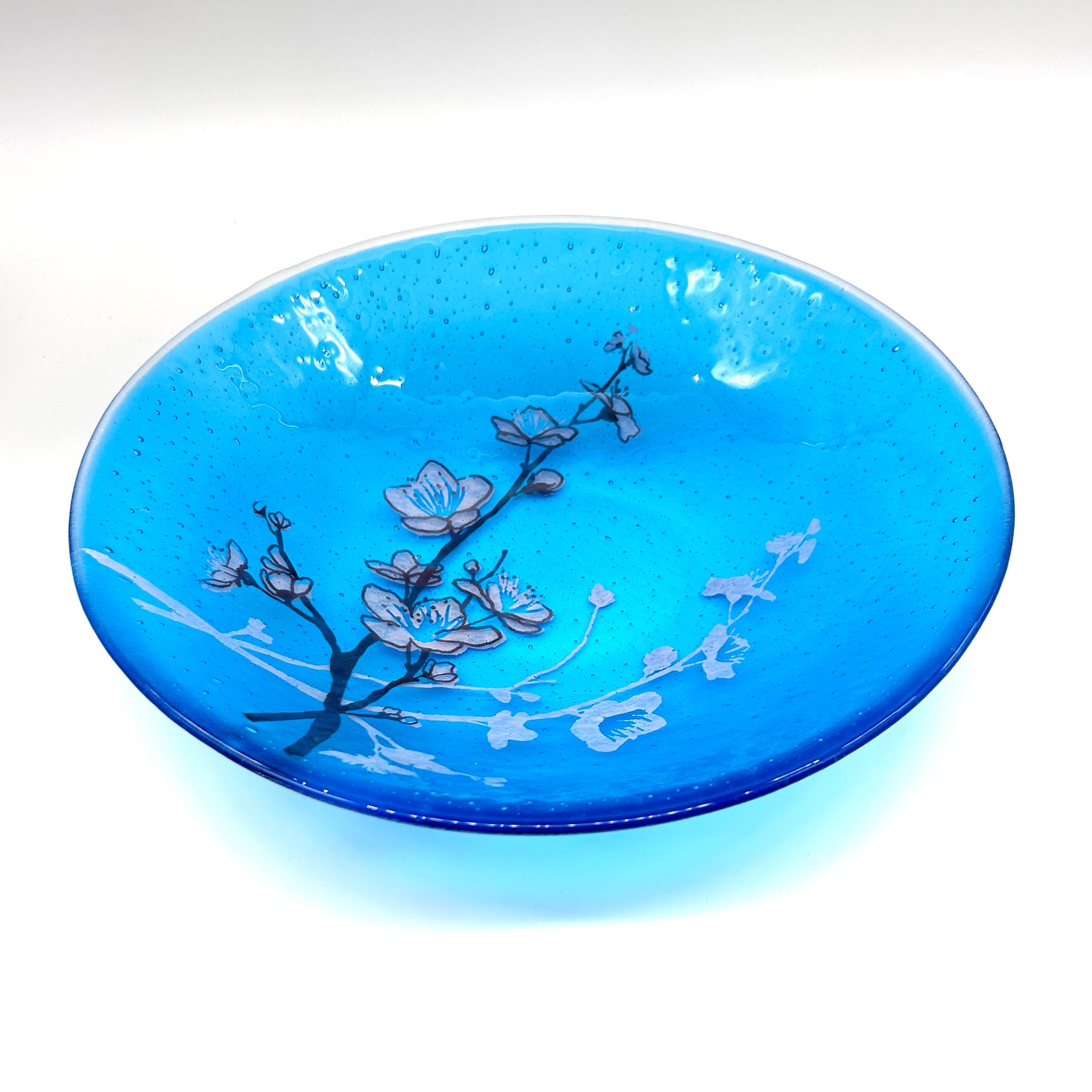 Cherry Blossom Fused Glass Large 13" Serving Bowl | Made to order