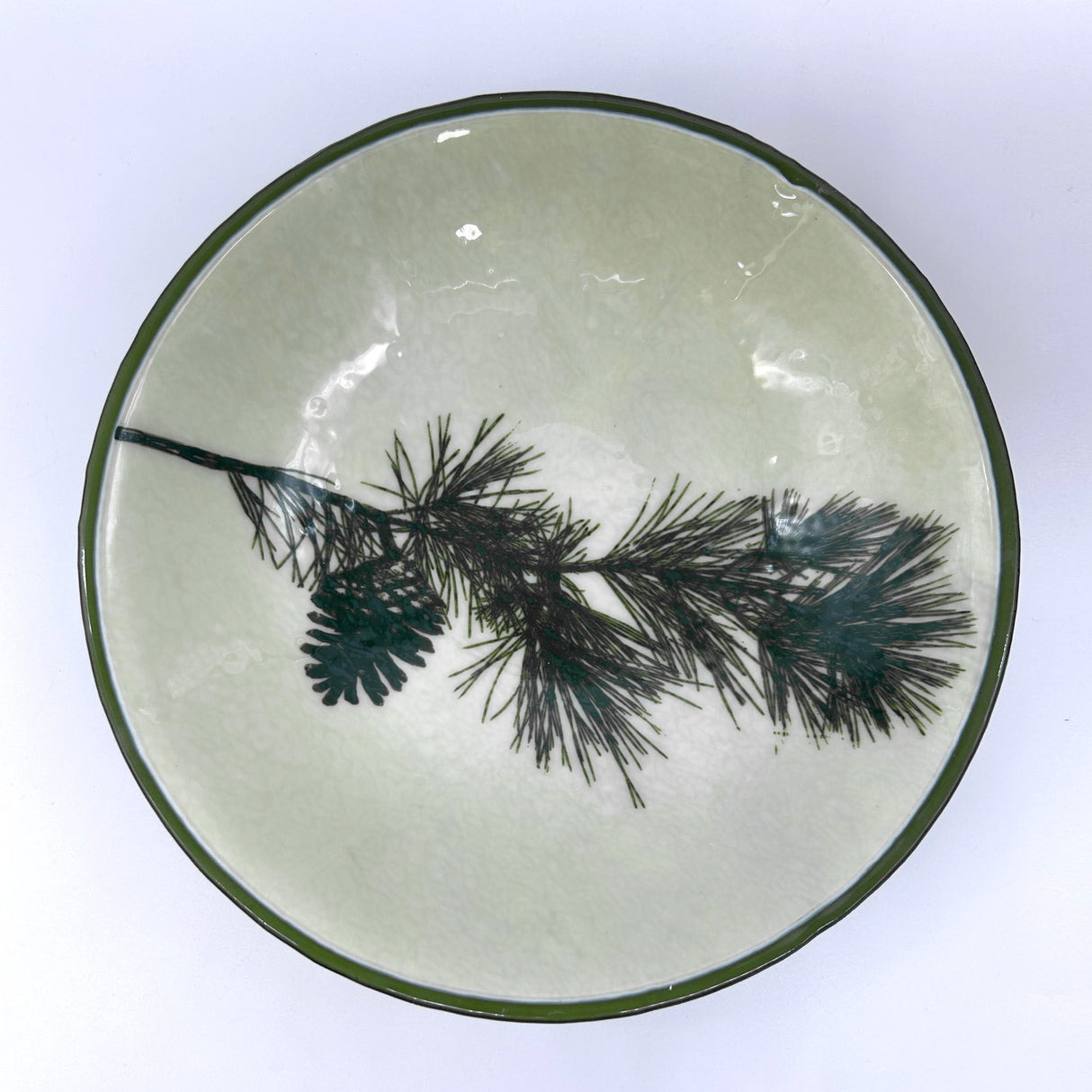 Pine Bough Fused Glass Large 13" Serving Bowl | Made to order