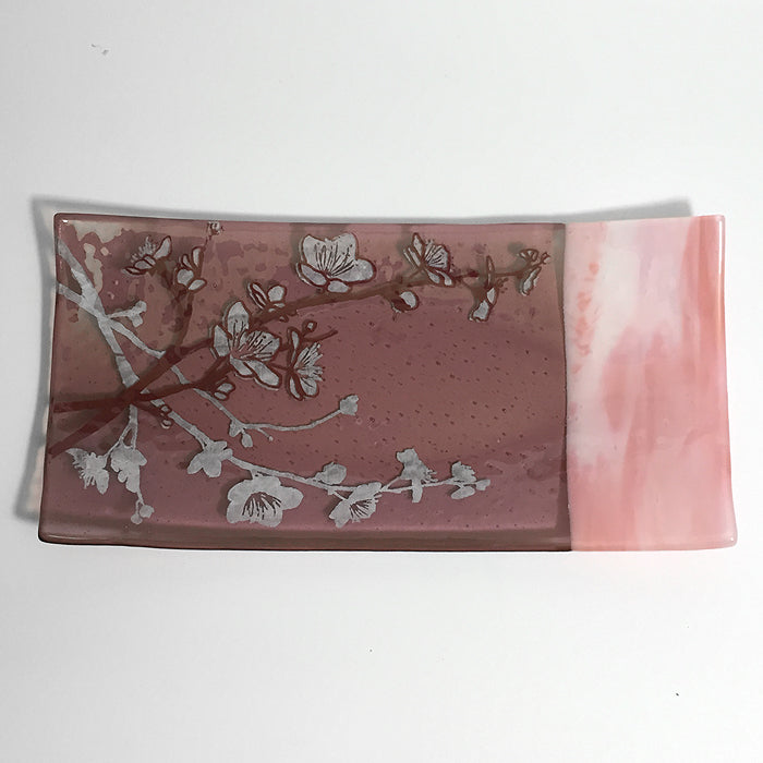 Cherry Blossom 15" Long Fused Glass Serving Platter - turquoise or plum